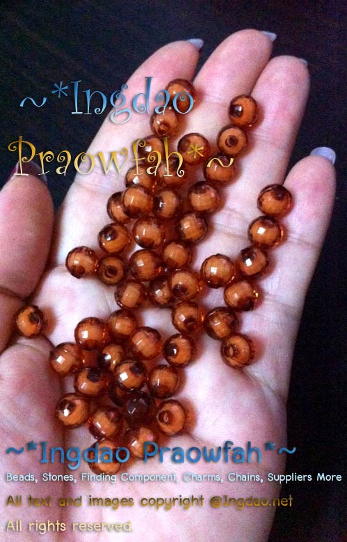 5038dbn ลูกปัดอะครีลิคกลมตัดเหลี่ยมสอดใส้ลูกปัดกลมขาว ขนาด 8 มิล. สีน้ำตาลเข้ม (10 กรัม/40 ชิ้น)