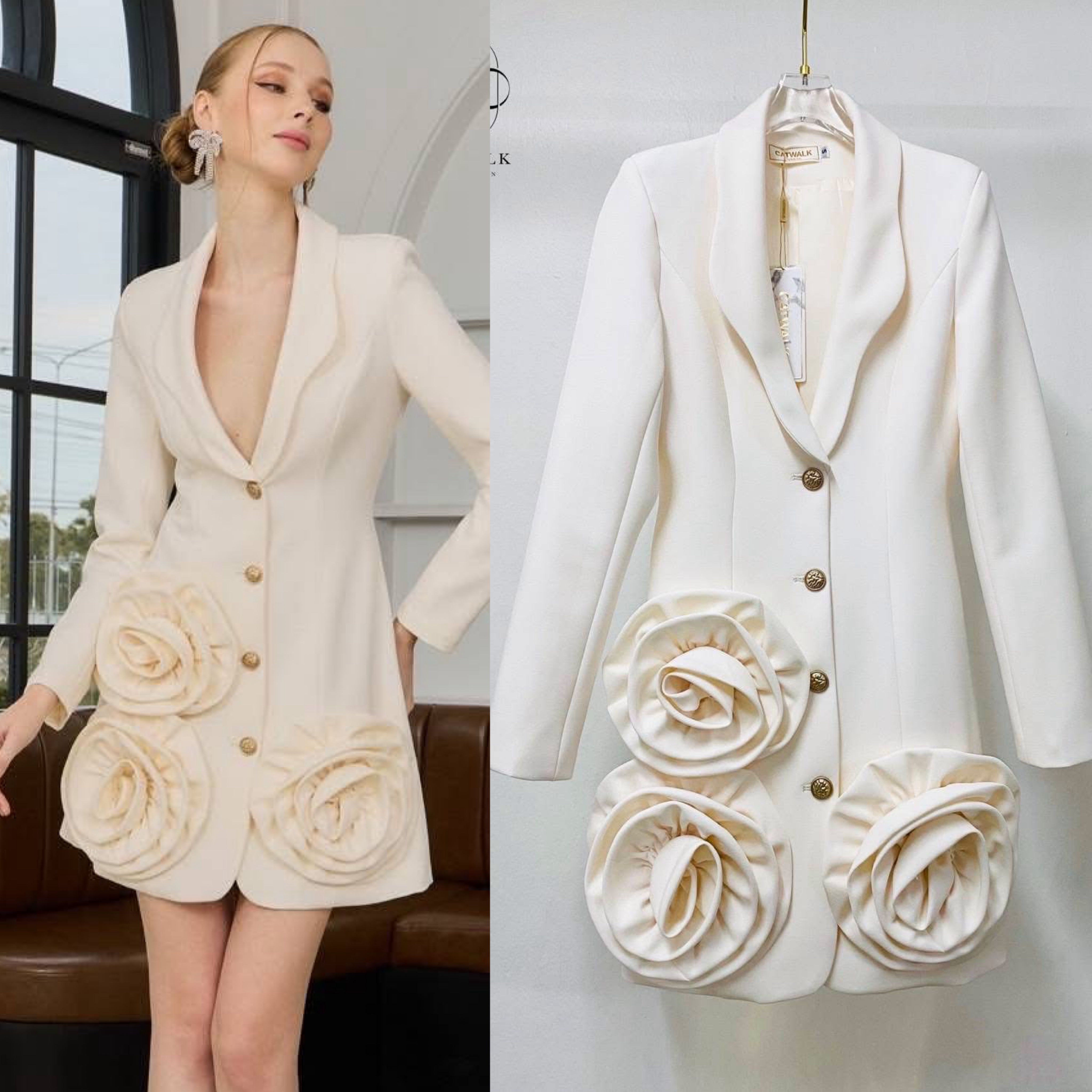 เดรสแต่งปลายดอกกุหลาบ เนื้อผ้าเกรดเอ ตัวชุดเป็นทรงเข้ารูปกระโปรงเป็นทรงเอเล็กน้อย ปกตัวชุดแต่งของเป็นโค้งสวยงาม ปลายชุดแต่งด้วยกุหลาบผ้าดอกใหญ่ดูโดดเด่นสุดๆ เพิ่มความหรูหราด้วยกระดุมสีทอง ใส่สบาย : สินค้าคุณภาพ (พร้อมส่ง)