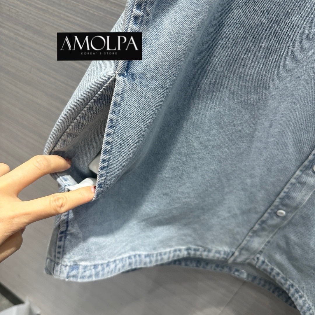 SHIRT PD DENIM คอลเลคชั่นใหม่ ตัวเสื้อเป็นเชิ้ตยีนส์แท้ PRADA ปักอักษรที่อก งานสวยม๊ากกกก ใส่สบาย : สินค้าคุณภาพ (พร้อมส่ง)