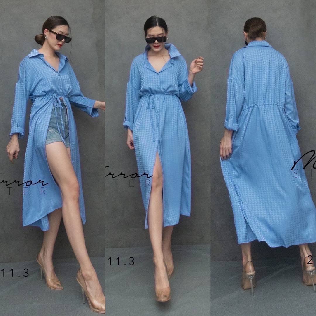 เดรสเชิ้ตผ้าซิลค์ทอลายhoundstoothสวยเก๋ แพทเทรินสวยเก๋ใส่ง่าย ช่วงบนเป็นแขนยาวคอปกเชิ้ต ช่วงเอวมีเชือกให้รูดผูกเอว กระดุมผ่าหน้าเปิด-ปิดได้ ใส่สบาย : สินค้าคุณภาพ (พร้อมส่ง)