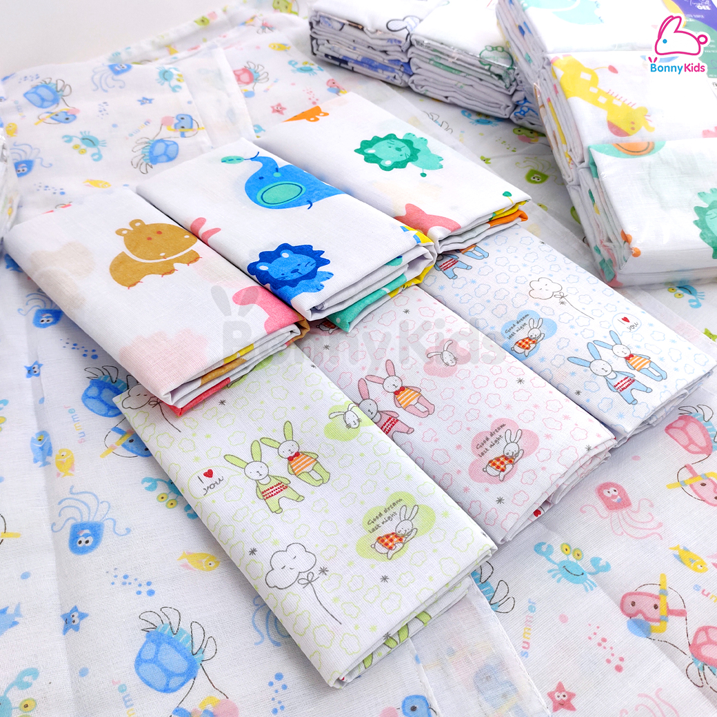 Tres-G (เตรสจี) ผ้าอ้อมสาลู เย็บ 2 ชั้น ยิ่งซักยิ่งนุ่ม มีขนาดให้เลือก แพ็ค 6 / 12 ผืน (คละลาย)