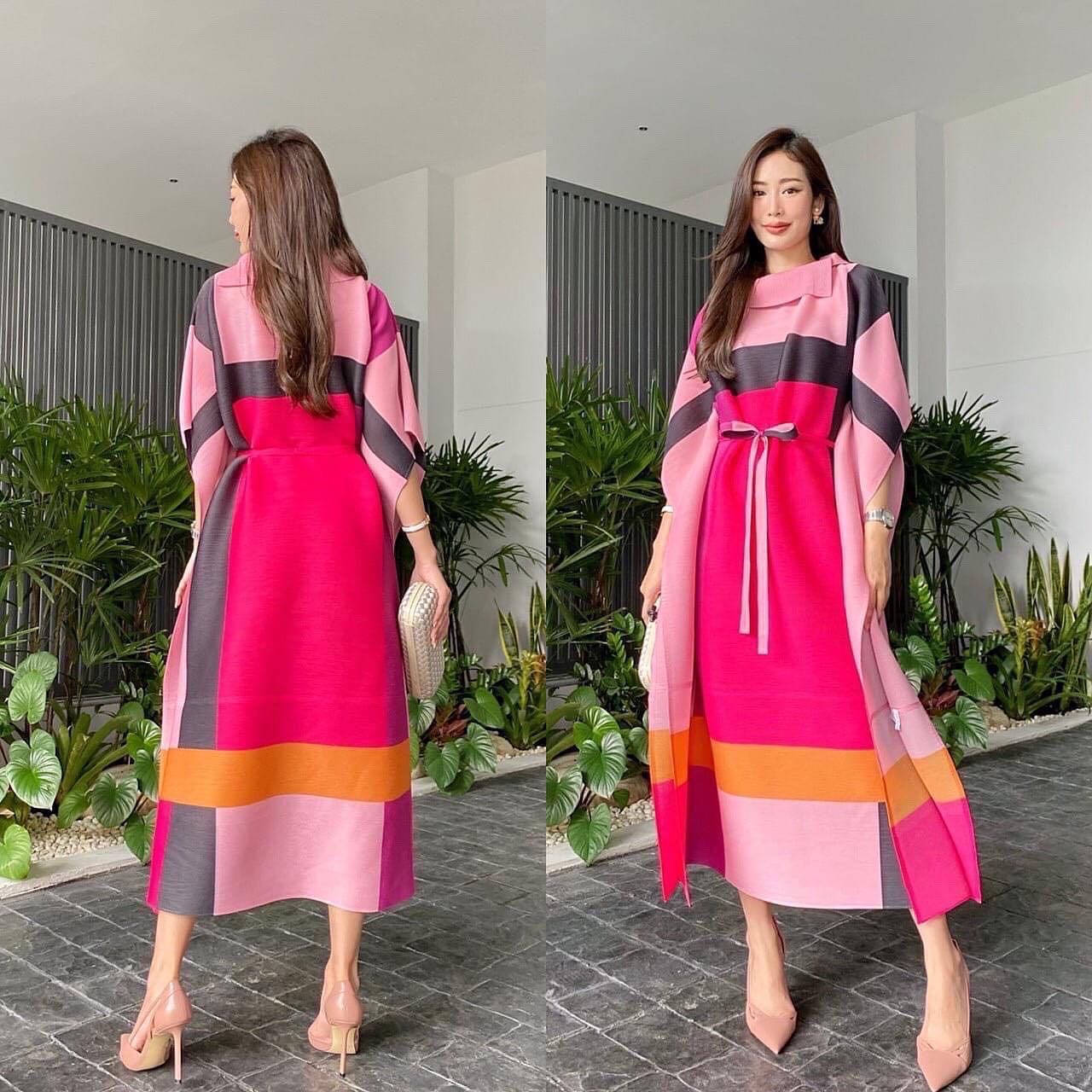 เดรสอัดพลีท ปกเฉลียง ทรงแขนผีเสื้อ 🦋 แต่งสายคาดเอว แพตเทิร์นดีงามมว้าก ใส่สบาย สินค้าคุณภาพ (พร้อมส่ง)