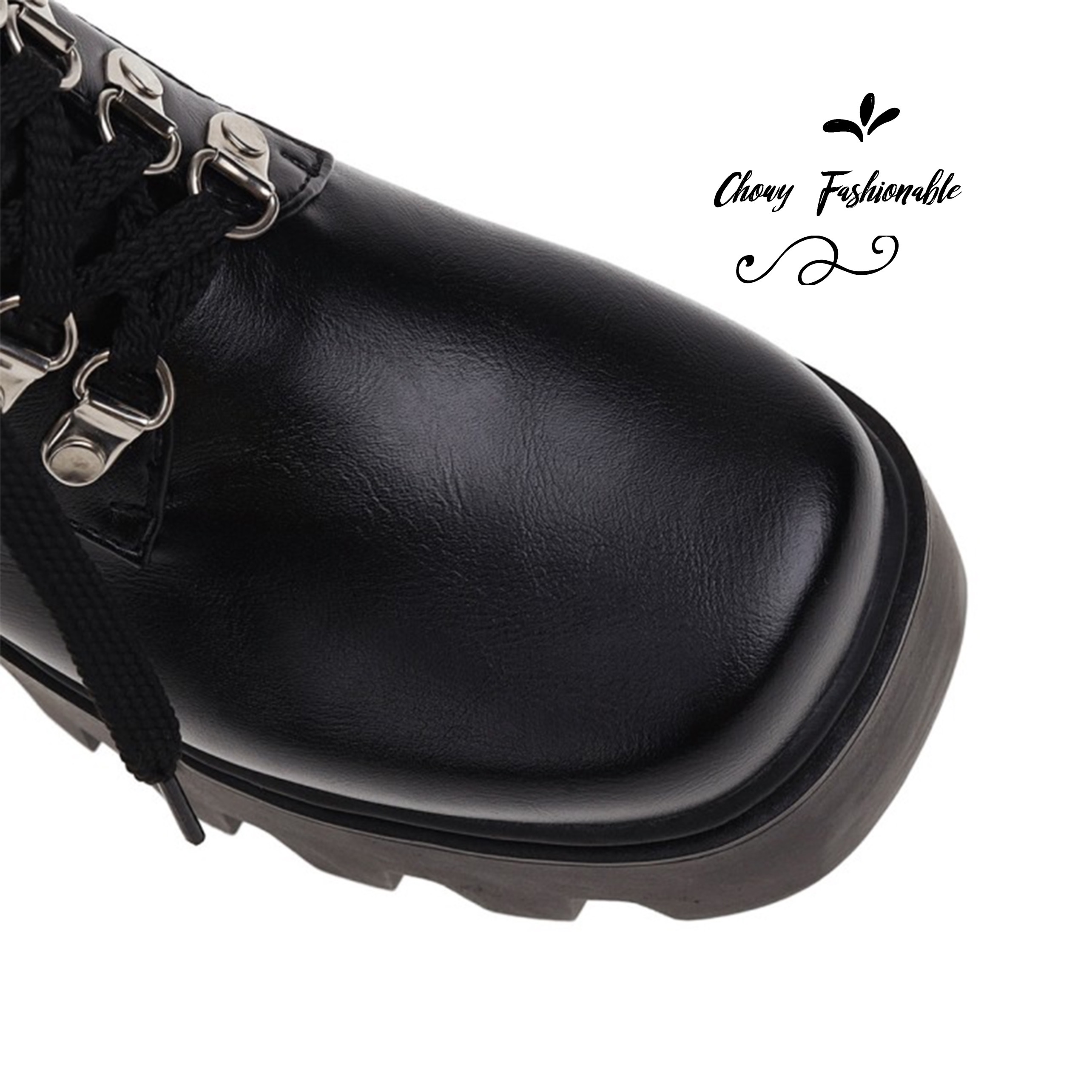 รองเท้าบู้ทไซส์ใหญ่ 40-46 มัฟฟินส้นสูง Boot Fashion Cosplay คอสเพย์ บูทส้นเตารีด ซิบข้าง สีดำ KR1168