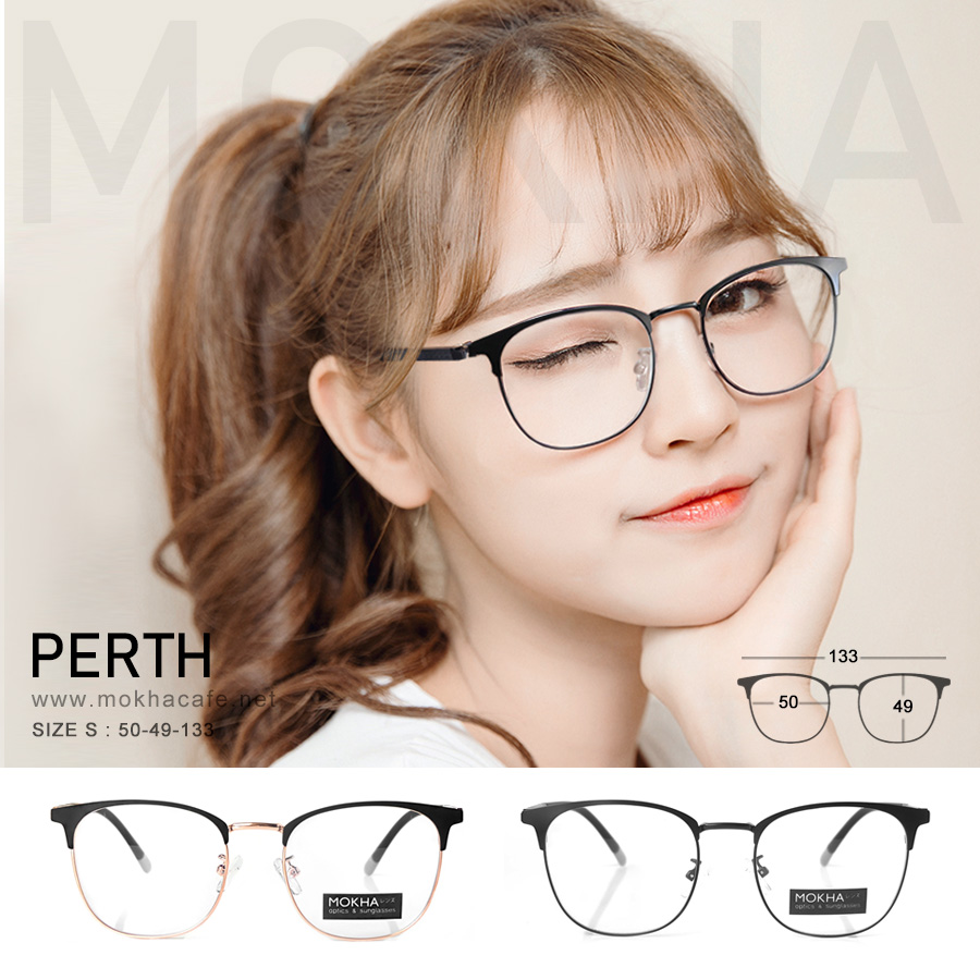 PERTH - black กรอบแว่นโลหะ กรอบทรงเหลี่ยม ขาสปริง clubmaster กว้าง 133 มม. (sizeS) H49