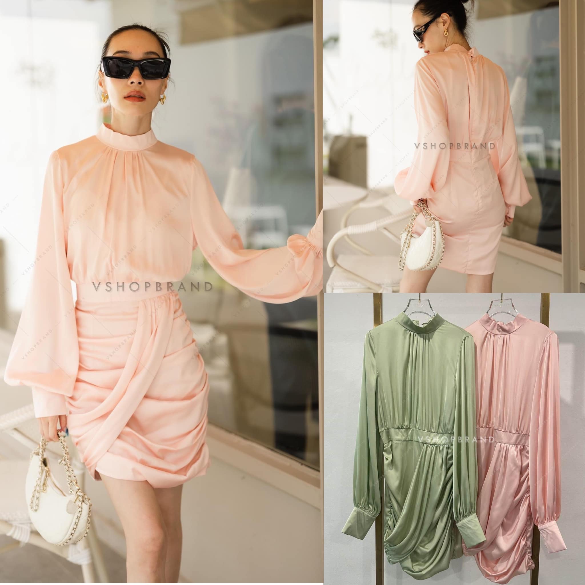 เดรสคอปีนผ้าวาเลน จับจีบข้าง แต่งริ้วจีบด้านหน้า สินค้าคุณภาพ (พร้อมส่ง)