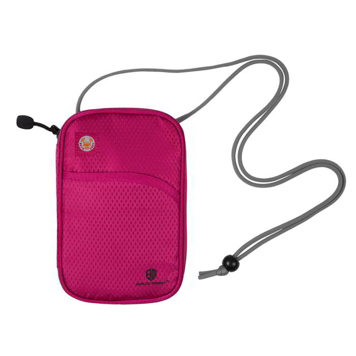 กระเป๋าใส่พาสปอร์ตห้อยคอ คล้องคอได้ กระเป๋าใส่หนังสือเดินทาง ป้องกันการขโมยข้อมูลบัตรเครดิตด้วยคลื่น RFID (Rose Red)