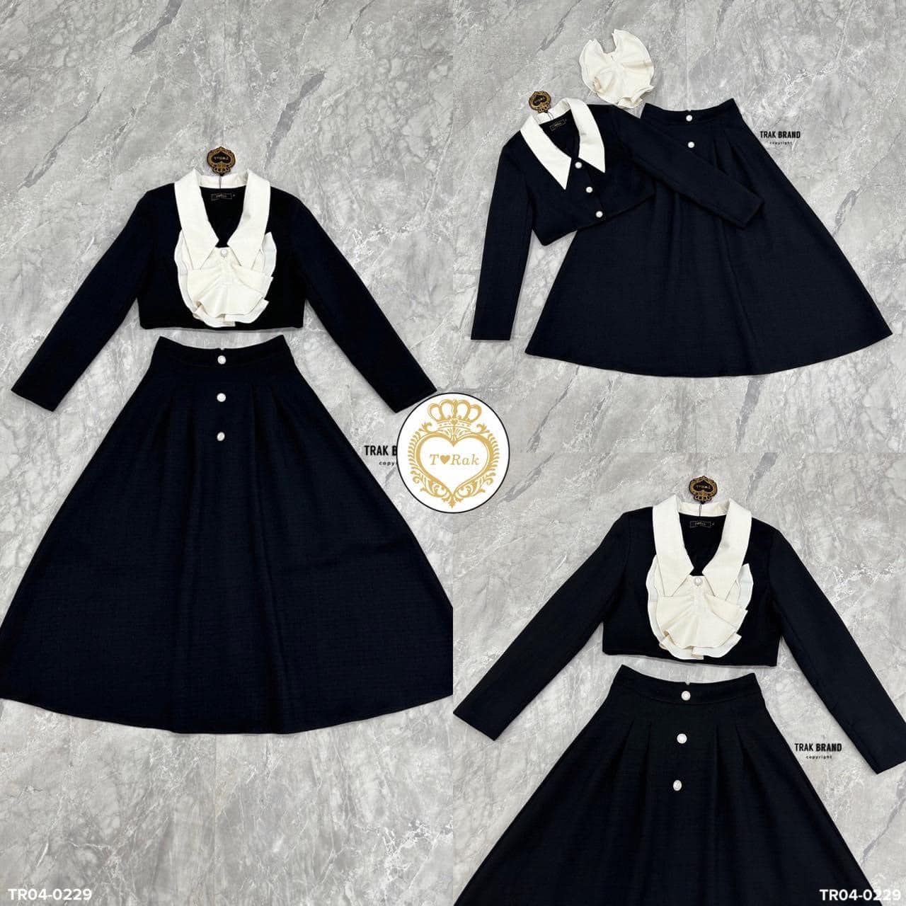 เซท 3 ชิ้น เสื้อคอปกแขนยาว กระดุมหน้า แต่งโบระบายติดตรงกลาง เสื้อแมทซ์กับกระโปรงเอวสูงระบายบาน ออก แมทซ์กันสวยละมุลสไตล์คุณหนูจ้าา สินค้าคุณภาพ (พร้อมส่ง)