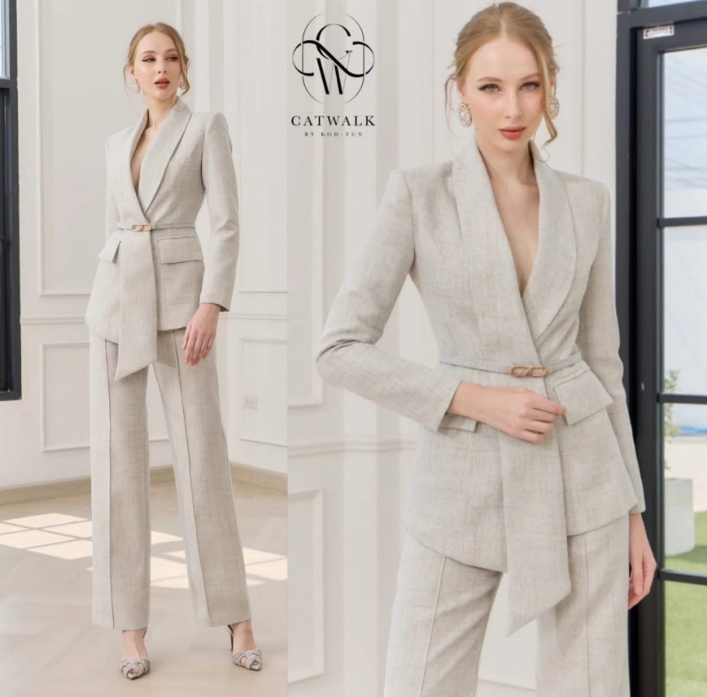Set BLAZER เกรดพรีเมี่ยม เนื้อผ้าเกรดเอ ผ้าสั่งทอลายในตัว สวย ดูคลาสสิกมาก ตัวBLAZER เป็นทรงเข้ารูป ช่วงปกดีไซน์ออกมาดูเก๋สุดๆ มีเข็มขัดหัวทองคาด+กางเกงทรงขากระบอก ใส่สบาย : สินค้าคุณภาพ(พร้อมส่ง)