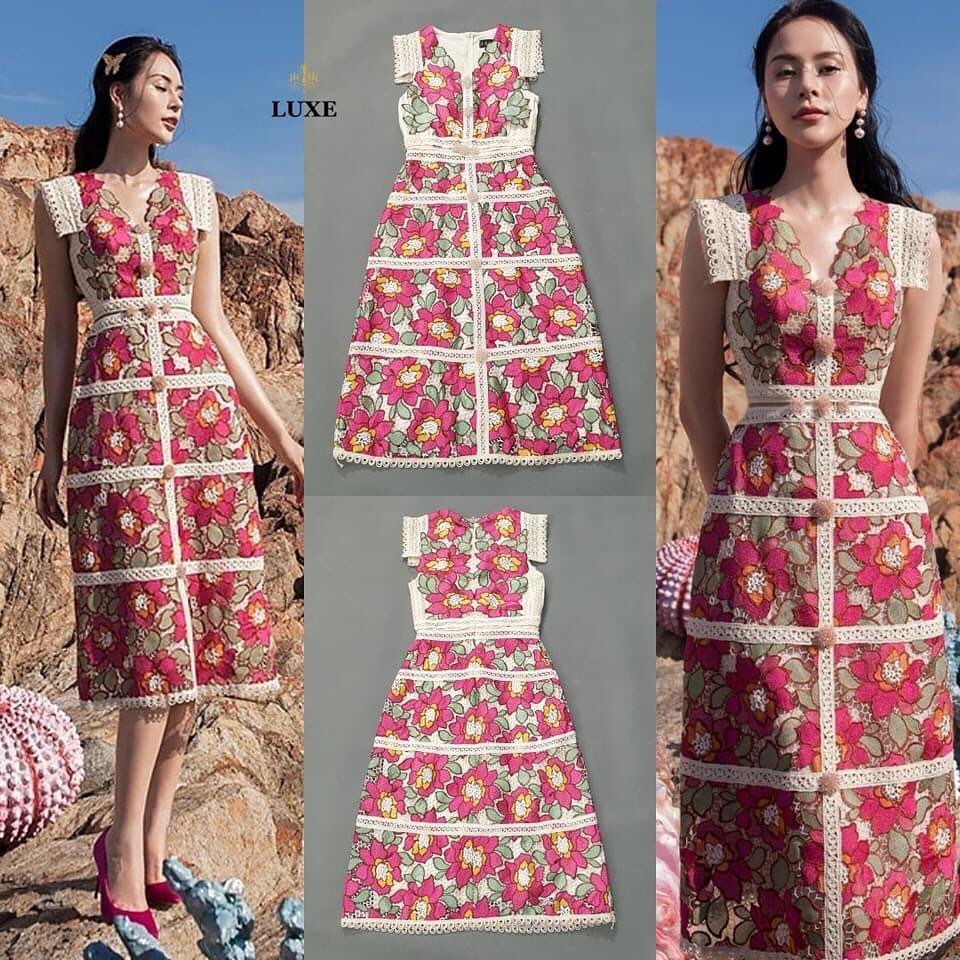 เดรสเสื้อคอวีแขนล้ำกระโปรงทรงเอ สินค้าคุณภาพ (พร้อมส่ง)