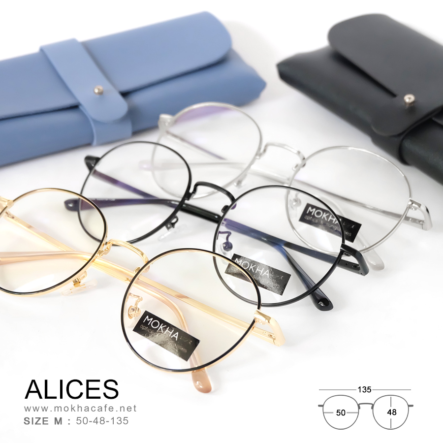 ALICES - black silver แว่นตาทรงกลม กรอบโลหะ ขาสปริง กว้าง 135 มม.(sizeM) H48