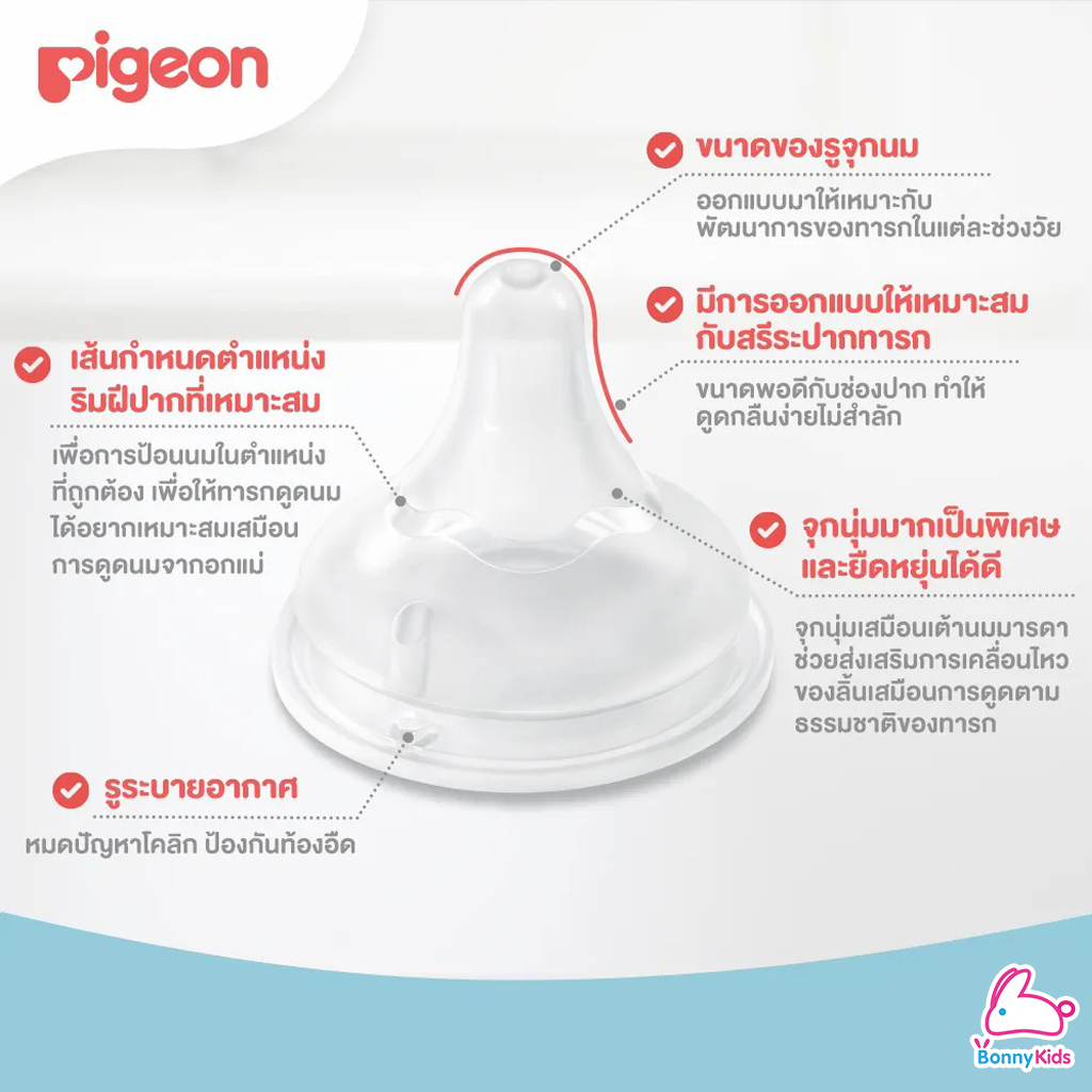 (7097) Pigeon จุกนมเสมือนนมมารดา รุ่นพลัส ไซส์M สำหรับเด็ก 3 เดือนขึ้นไป (แพ็ค 4 ชิ้น)