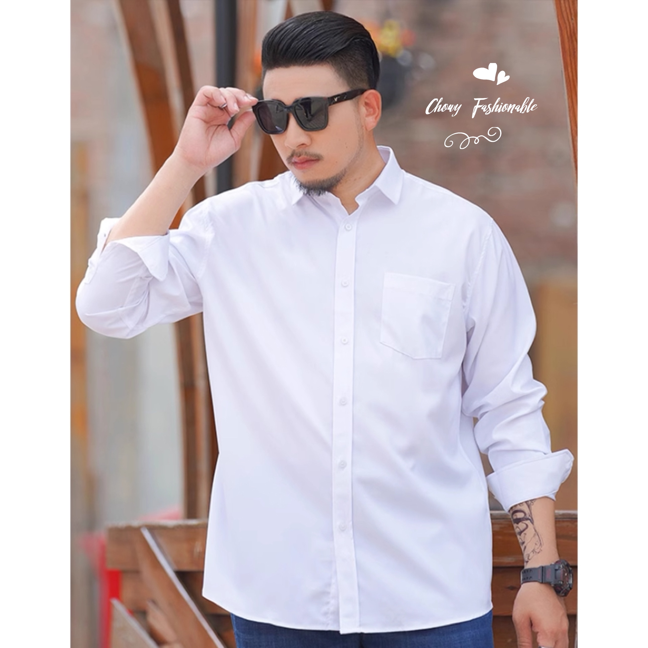 เสื้อเชิ๊ตผู้ชายไซส์ใหญ่ 3XL-11XL รอบอกเสื้อ 44-60 นิ้ว แขนยาว สีขาว ดำ น้ำเงิน FF0341