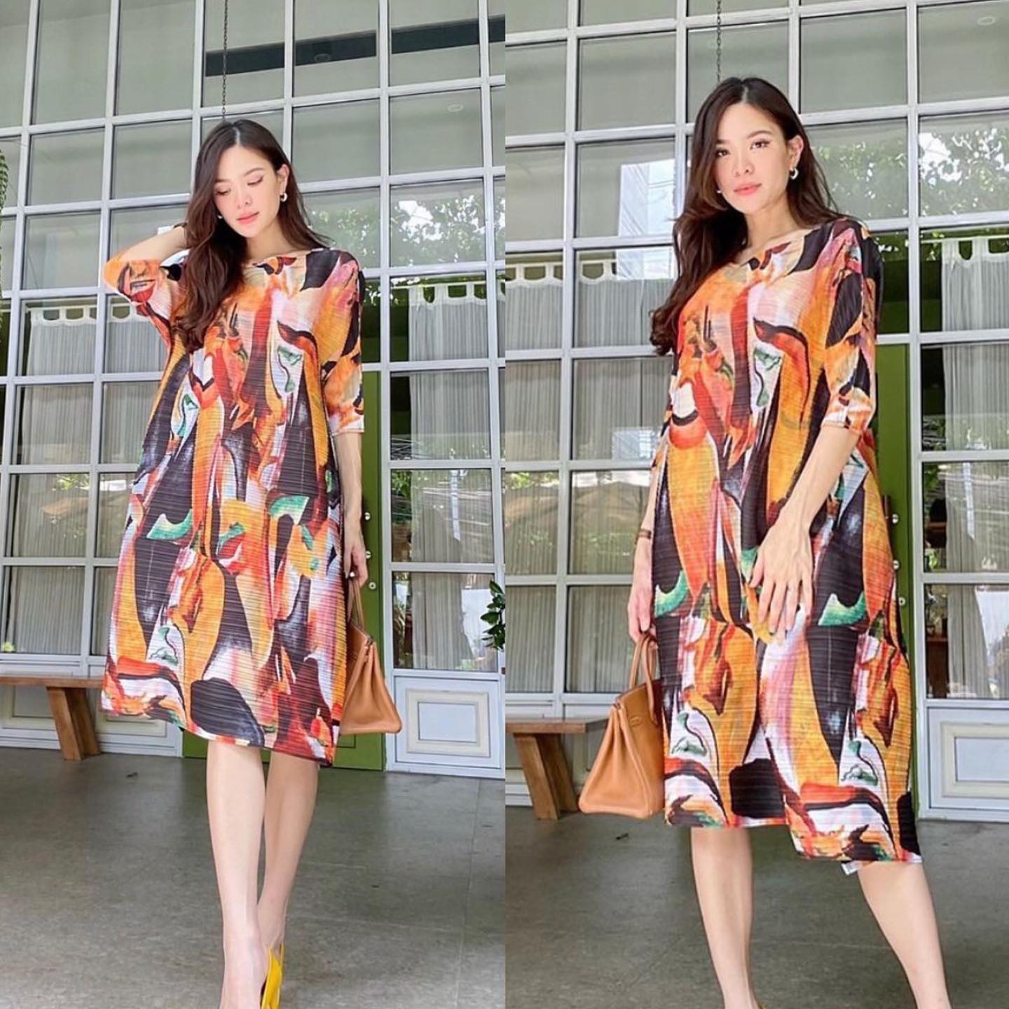 ชุดเดรส คอกลม แขน3 ส่วน แพตเทิร์นเฉลียงตัดขอบผ่าด้านข้าง เรียบหรู ไฮโซววววว 👑 เนื้อผ้าพลีท เนื้อนุ่มเด้ง ลายกราฟฟิค สินค้าคุณภาพ (พร้อมส่ง)