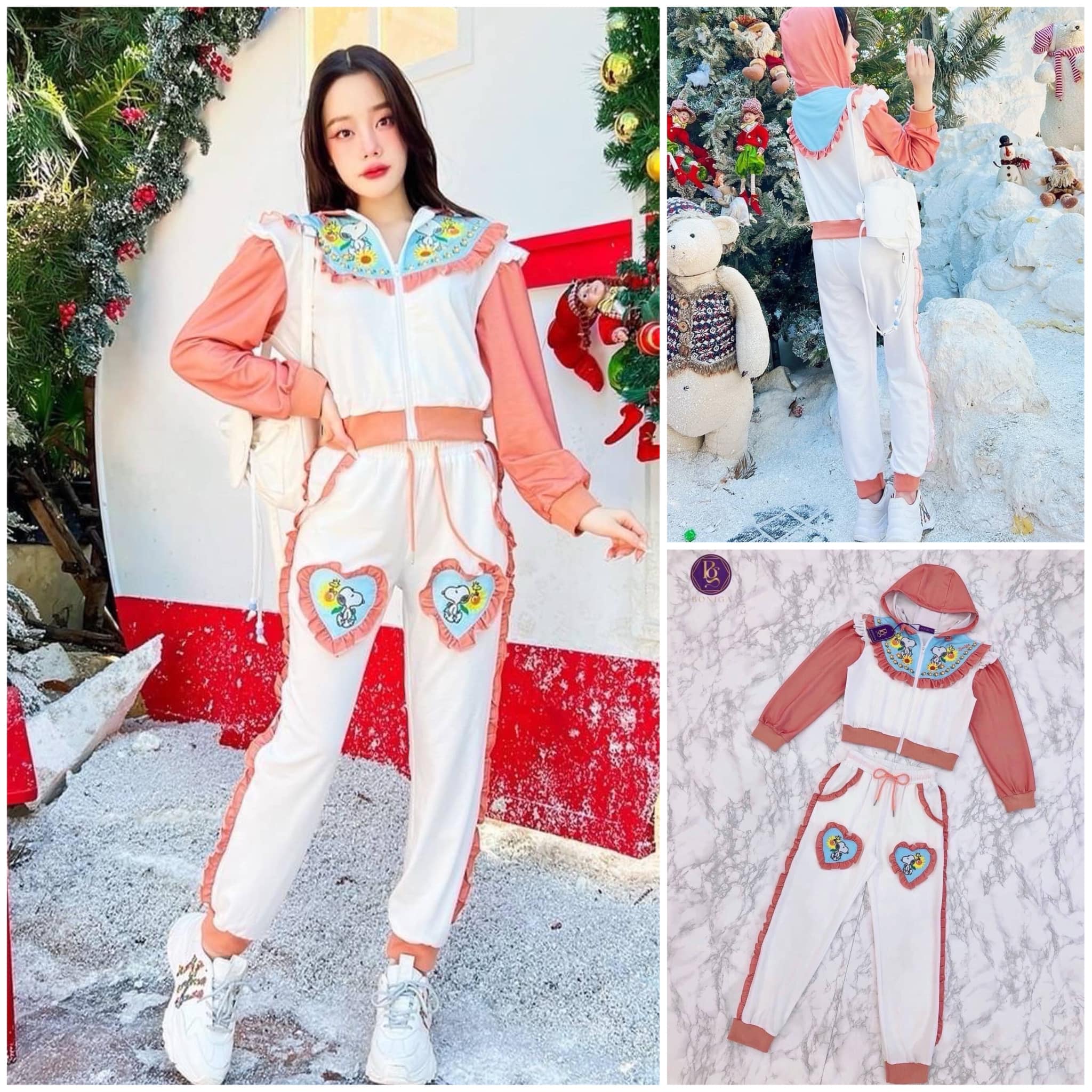 Set วอมสุดน่ารัก เสื้อฮู้ด+กางเกงวอมขายาว งานปัก สินค้าคุณภาพ (พร้อมส่ง)