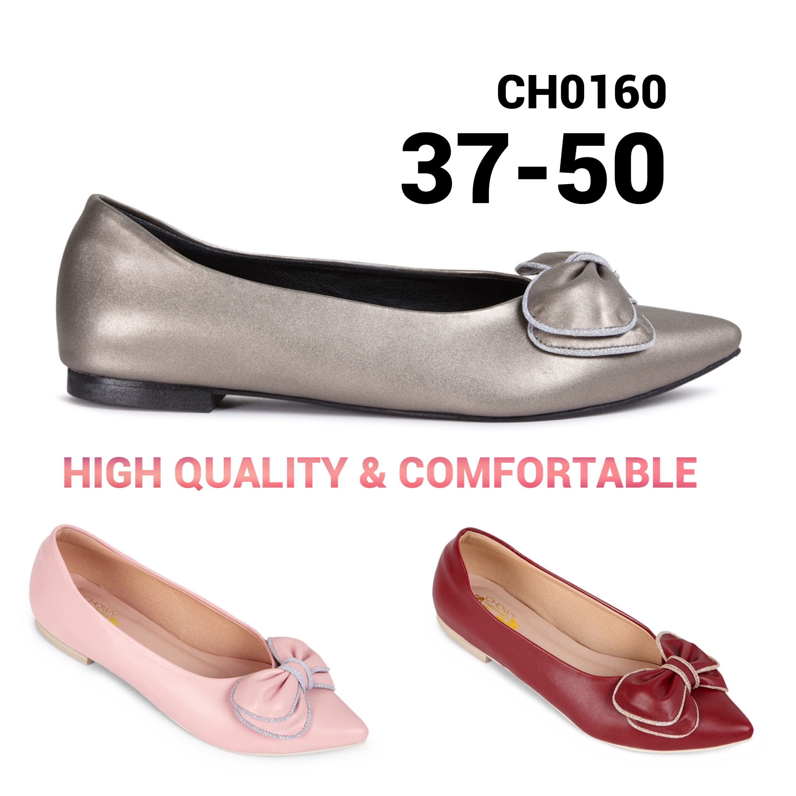 รองเท้าไซส์ใหญ่ 43-45 ส้นแบนหัวแหลม Flat Pointed Doble Bowy By Chowy CH0160