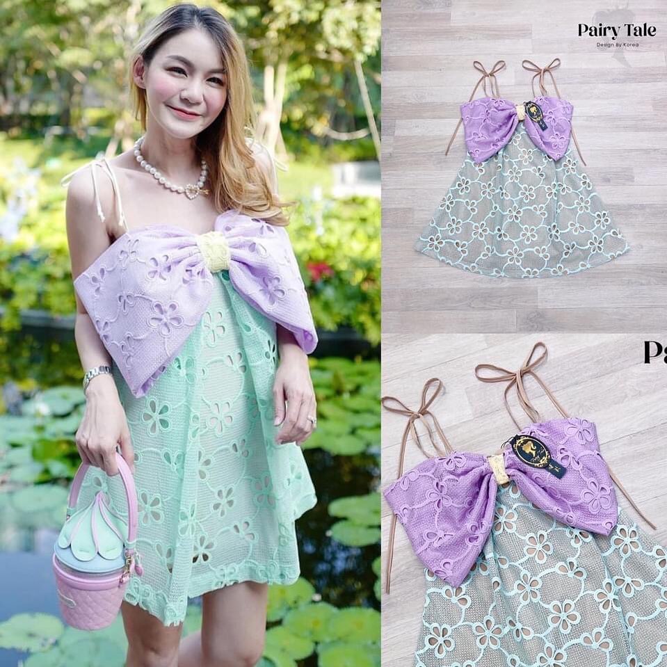 เดรสสายเดี่ยวผูกไหล่ เนื้อผ้าลูกไม้ปักฉลุ หน้าอกเป็นโบว์ยัก งานสวยมากก เนื้อผ้าอย่างดีเลยค่า สีหวานมากๆ สินค้าคุณภาพ (พร้อมส่ง)