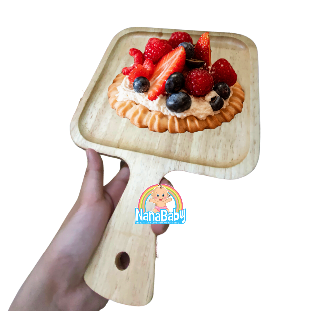 จานไม้กลม จานไม้รูปหมี จานไม้ถาด ถ้วยไม้ จากไม้ยางพาราแท้ Food Grade Japanese Wood Plate by NanaBaby