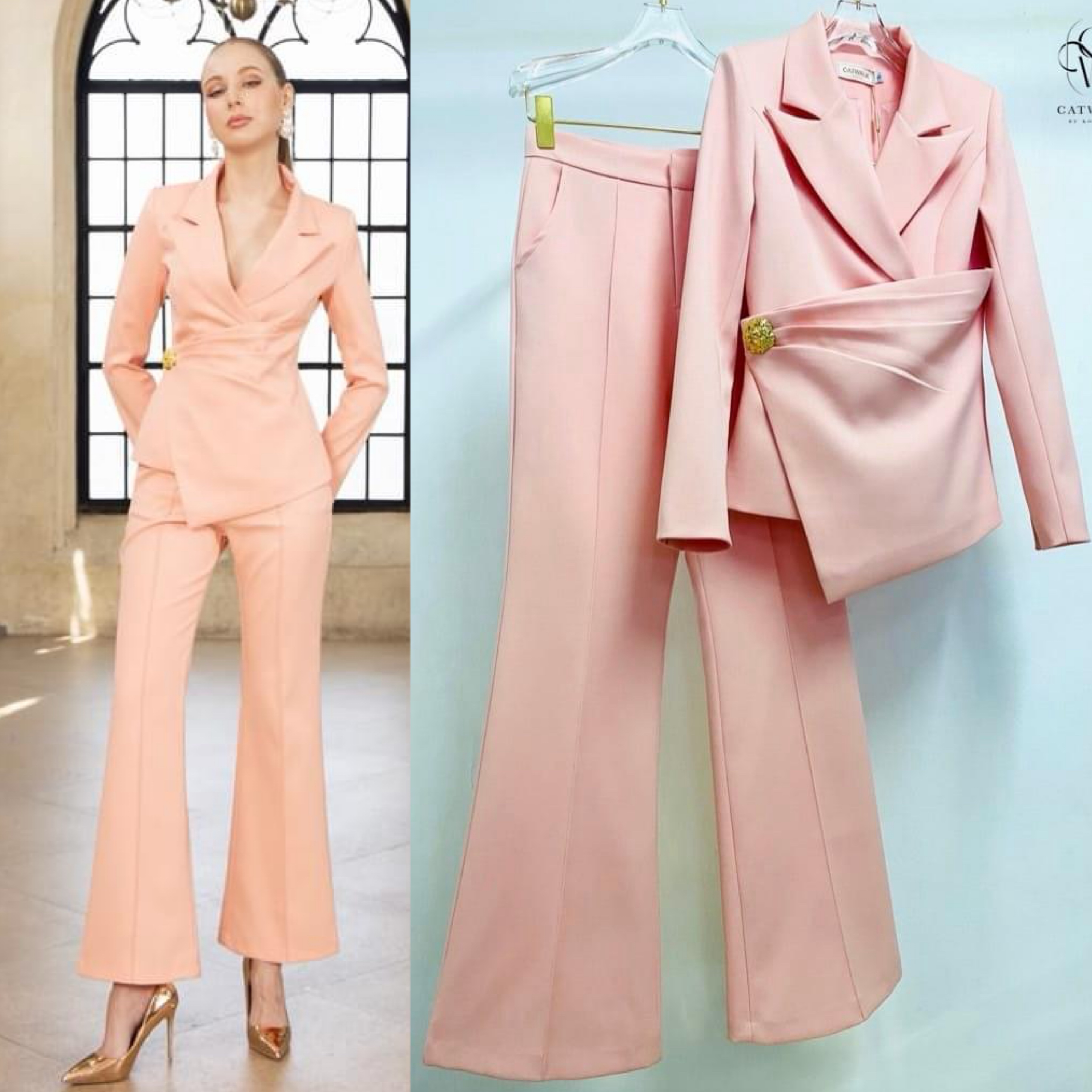 เซตสูทป้ายหน้า +กางเกงทรงขาม้า เนื้อผ้าเกรดเอ ผ้าสวยใส่สบาย ตัวสูทเป็นทรงเข้ารูป ใส่สบาย สินค้าคุณภาพ (พร้อมส่ง)