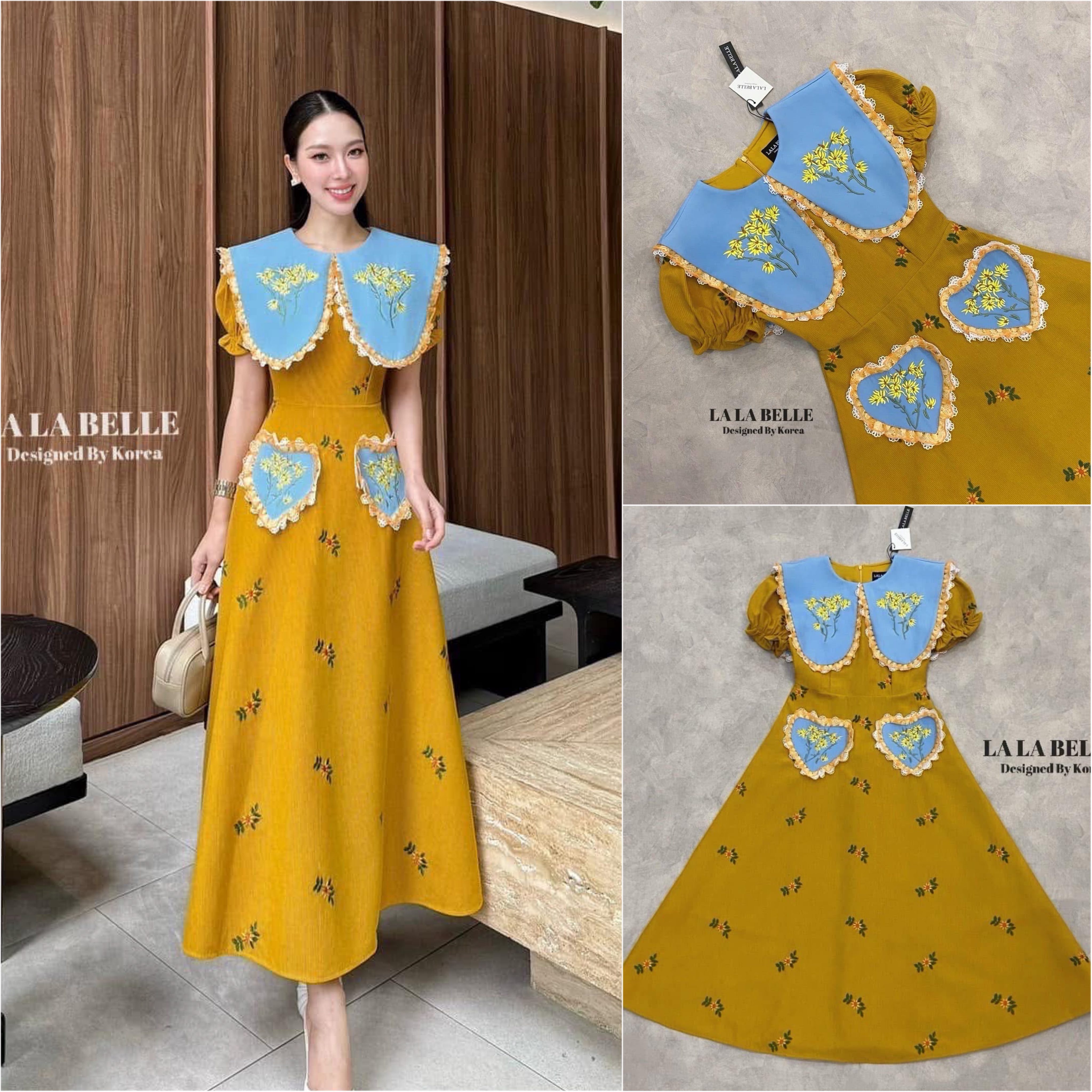 เดรสรุ่นฮอตรุ่นปังน่ารักสุดๆเป็นผ้าลูกฟูกอัดกาวปักลายดอกไม้ทั้งชุดคอปกใหญ่ปกลายดอกไม้แต่งขอบปก2ชั้นผ้าแก้วจับจีบรองด้วยผ้าลูกไม้สีขาวเอวเข้ารูปกระโปรงบานใช้ผ้าเยอะ ใส่สบาย : สินค้าคุณภาพ (พร้อมส่ง)