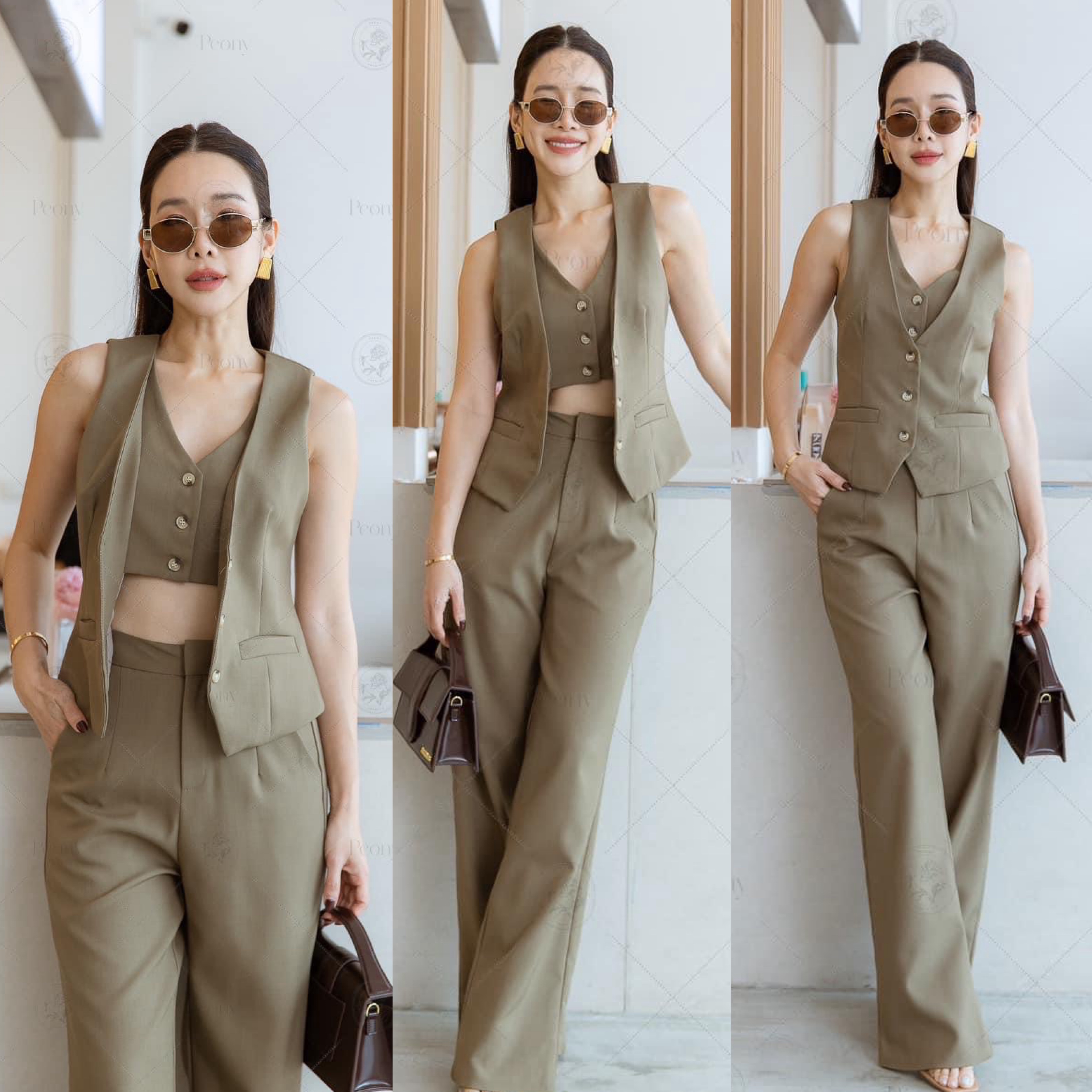 เซต 2 ชิ้น เสื้อกั๊กกระดุมหน้า เลเยอร์ 2 ชั้น ชุดเซตพร้อมกางเกงขายาว ใส่สบาย : สินค้าคุณภาพ (พร้อมส่ง)