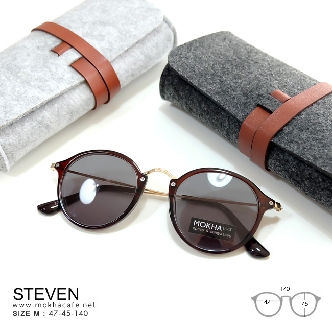 [pre-order] แว่นกันแดด STEVEN - brown ทรงกลม ขาโลหะ 140 mm. (sizeM)