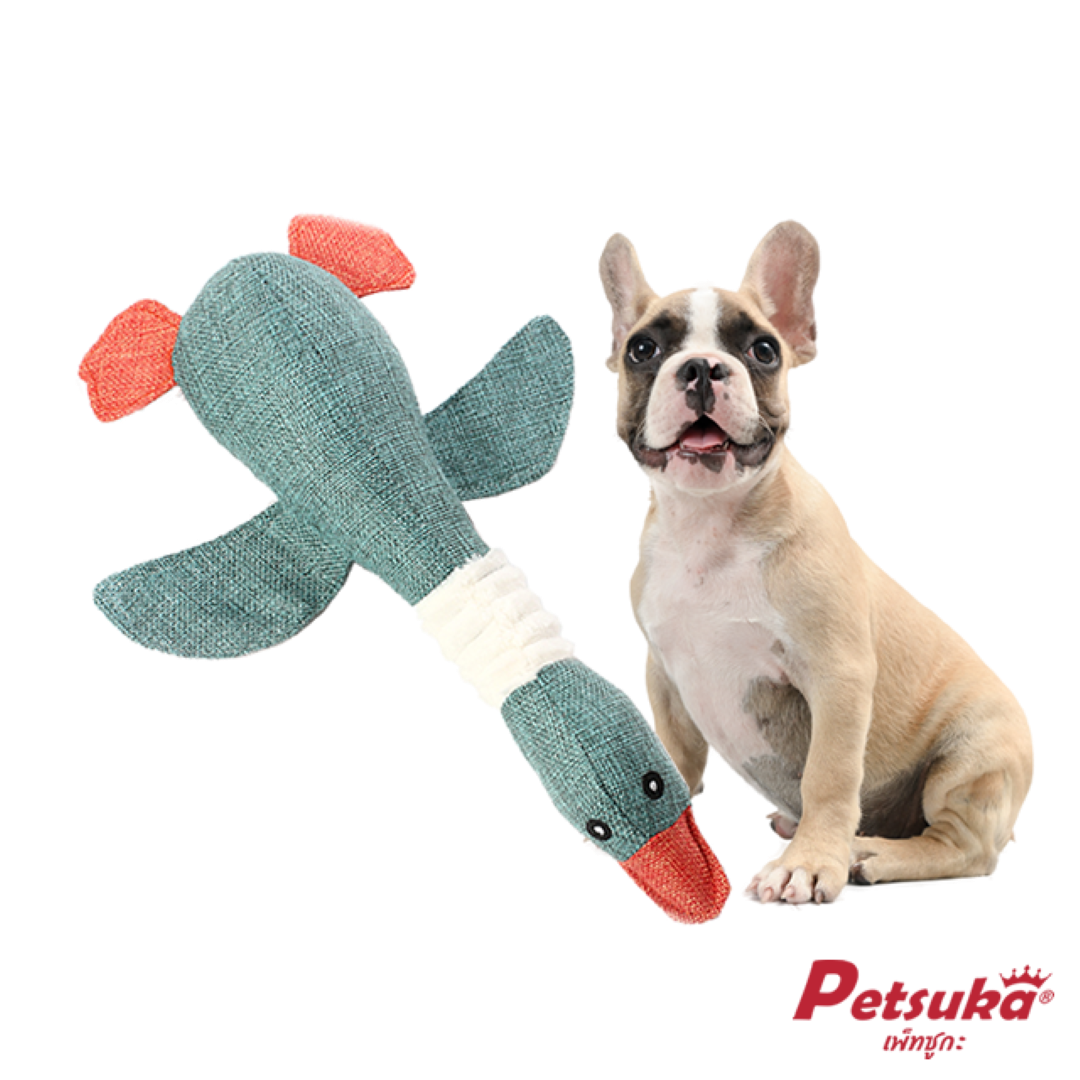 ตุ๊กตาเป็ด ของเล่นสุนัข Petsuka ของเล่นขัดฟันสัตว์เลี้ยง มีเสียง สีเขียว