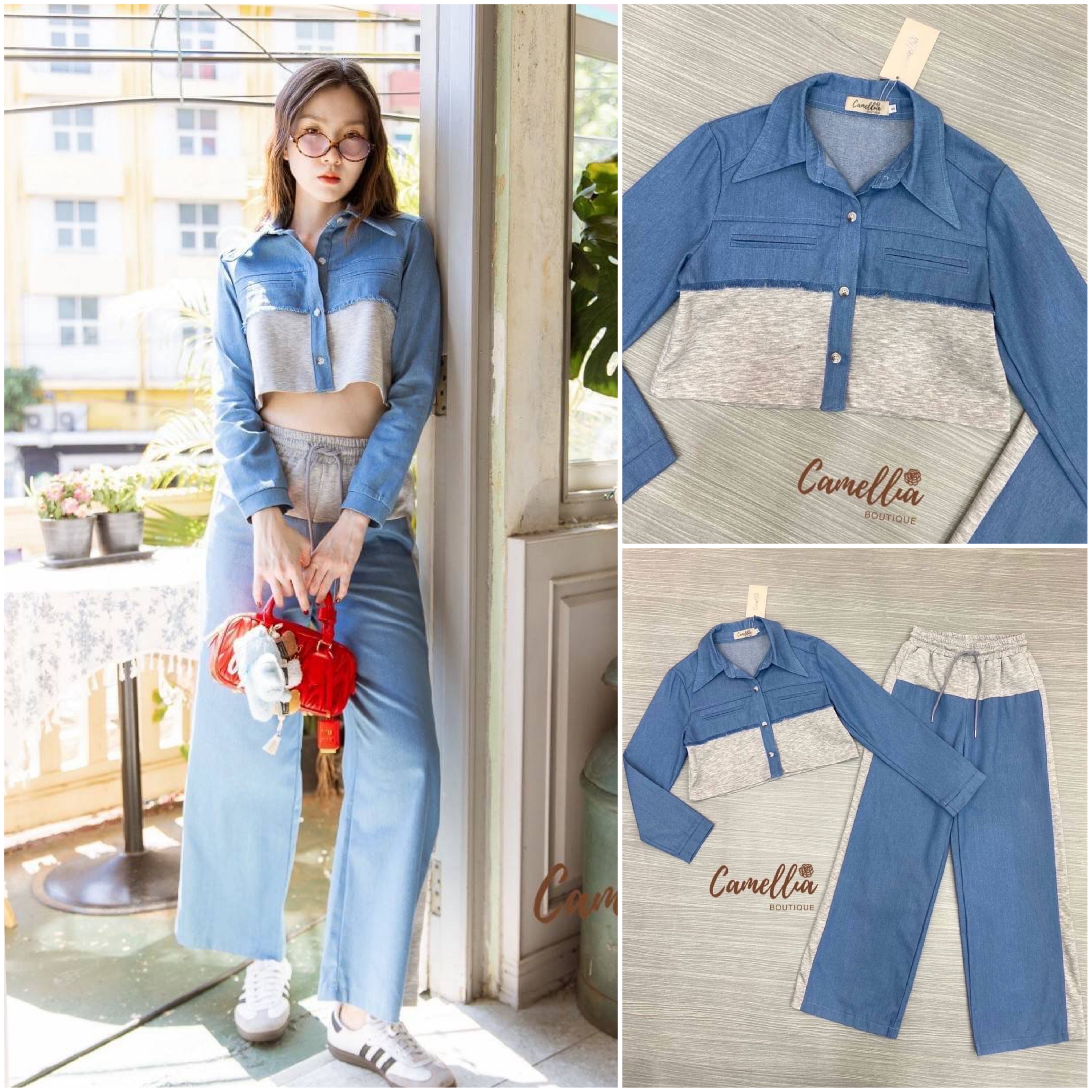 ชุดSet เสื้อยีนแขนยาวกระดุมหน้าผ้าทูโทน แต่งระบายๆ ที่ขอบเสื้อ งานสวยละเอียดมาก คะ มาพร้อมกางเกงยีนเข้าชุด ใส่สบาย : สินค้าคุณภาพ (พร้อมส่ง)