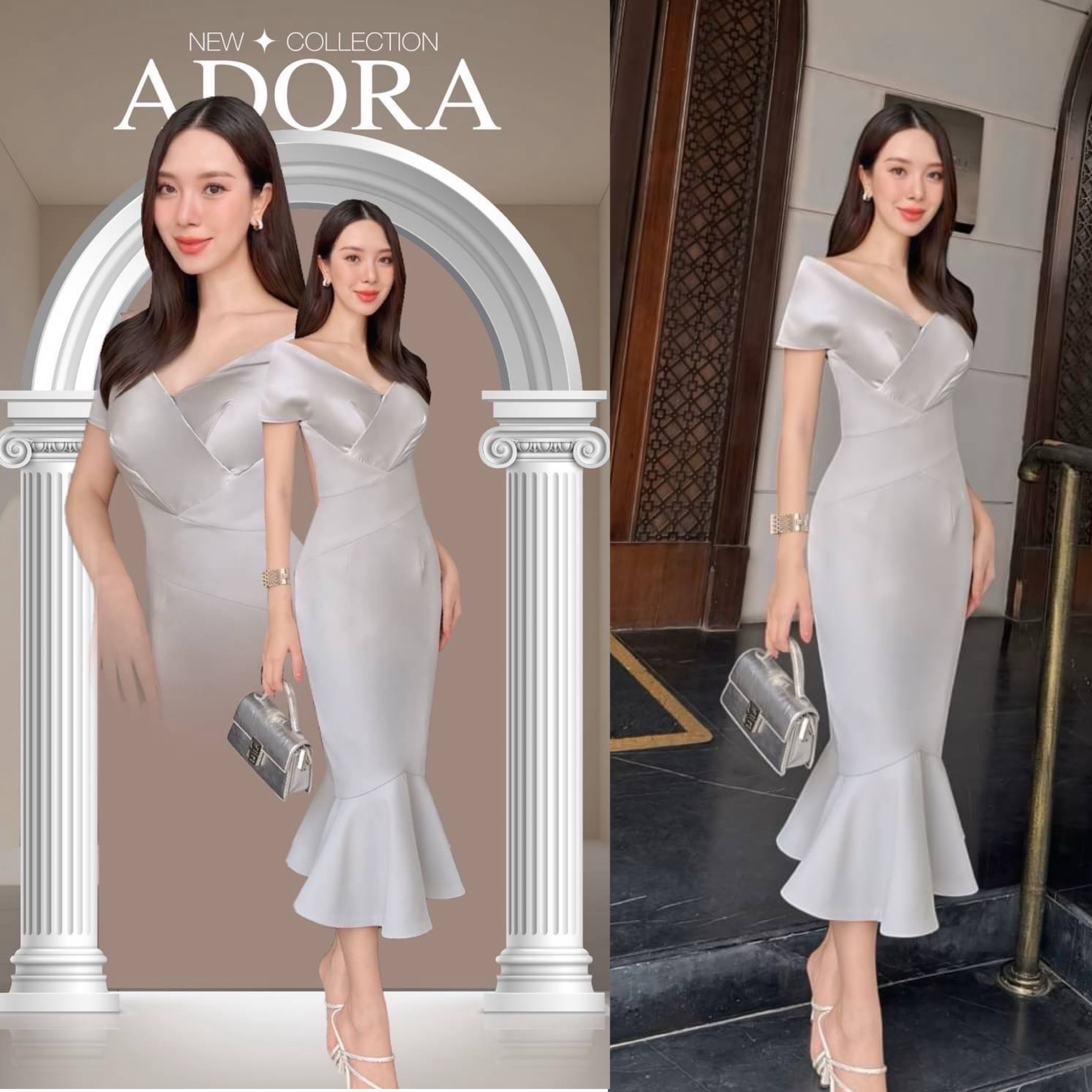 เดรสดีไซน์ปาดไหล่คอวี ช่วงอกตัดต่อผ้า เสริมฟองน้ำ ตัวเดรสใช้เนื้อผ้าเกรดพรีเมี่ยมทั้งตัว ดีไซน์กระโปรงทรงสอบแต่งระบายหางปลาปลายเดรส งานมีซับใน ซิปหลัง ใส่สบาย : สินค้าคุณภาพ (พร้อมส่ง)