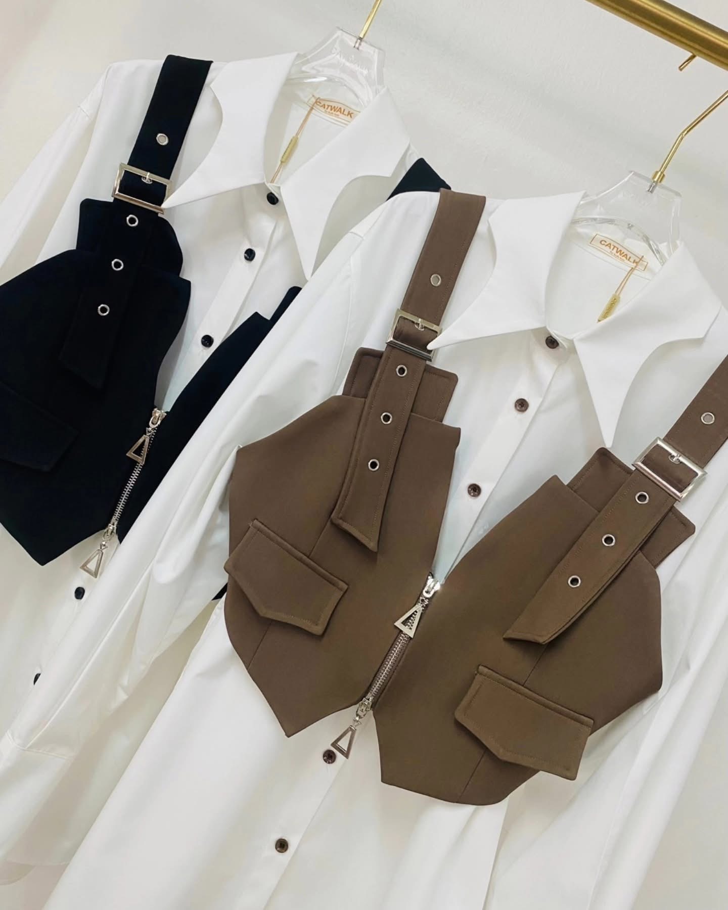 Setเสื้อเชิ้ตแขนยาว+เสื้อครอปกั๊กสุดเก๋ เนื้อผ้าเกรดเอ ใส่สบาย : สินค้าคุณภาพ (พร้อมส่ง)