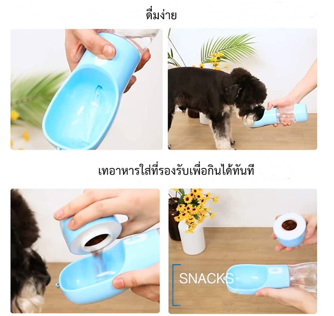 ขวดให้น้ำและอาหารสัตว์เลี้ยง Petsuka สำหรับสุนัขและแมว แบบพกพา 2in1 สีฟ้า