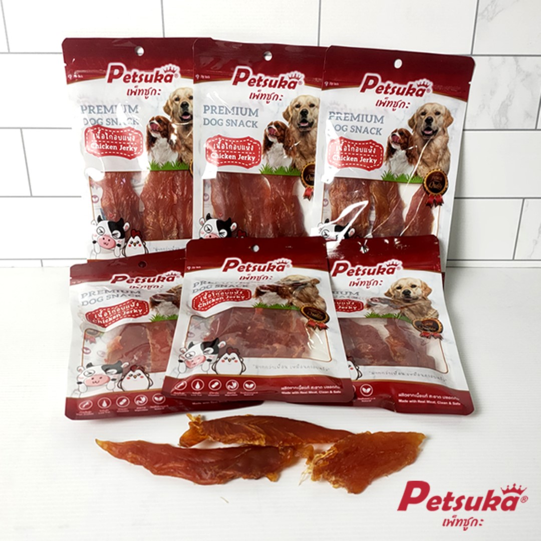 เนื้อไก่อบแห้งพรีเมี่ยม เพ็ทซูกะสำหรับสุนัข Chicken Jerky 50 กรัม