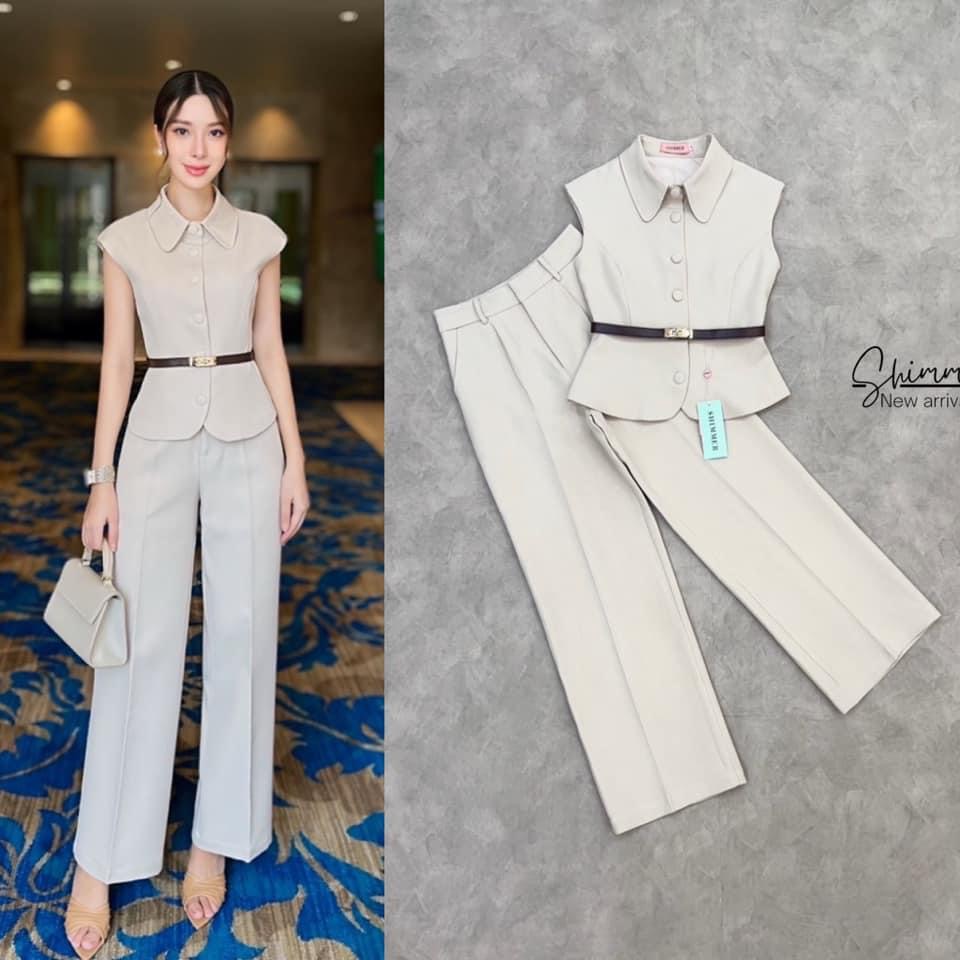 เซตกางเกงขายาวดีไซน์สวยหรู เนื้อผ้าเกรดพรีเมียมทั้งชุด : สินค้าคุณภาพ (พร้อมส่ง)