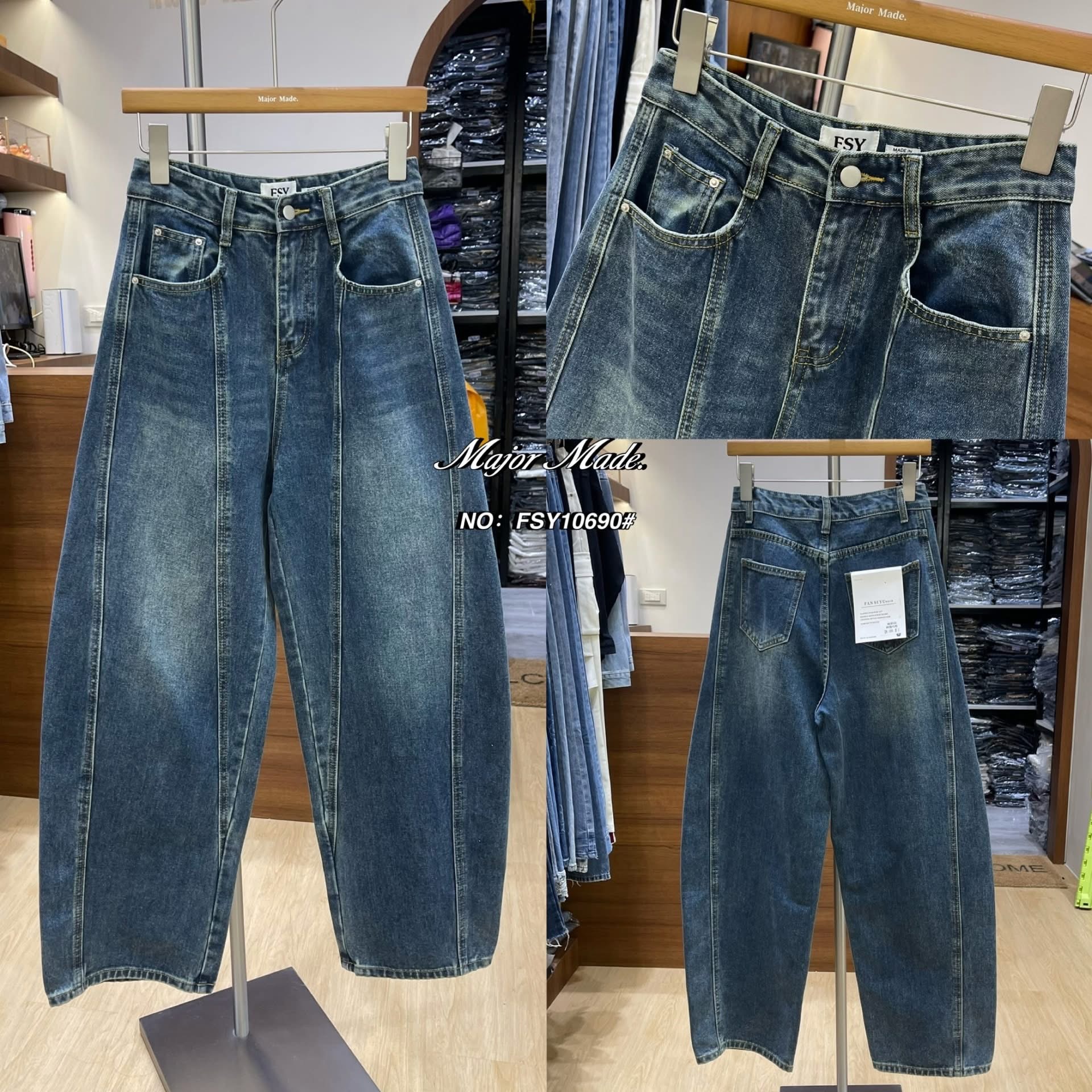 กางเกงยีนส์ทรง Barrel (ผ้าไม่ยืด)ทรงขากระบอกใหญ่ งานป้ายกาหลี🇰🇷 เก๋ๆ ทรงยอดฮิตตต ทรงเย็บแต่งตะเข็บด้านข้าง เอวสูง ใส่สบาย : สินค้าคุณภาพ (พร้อมส่ง)