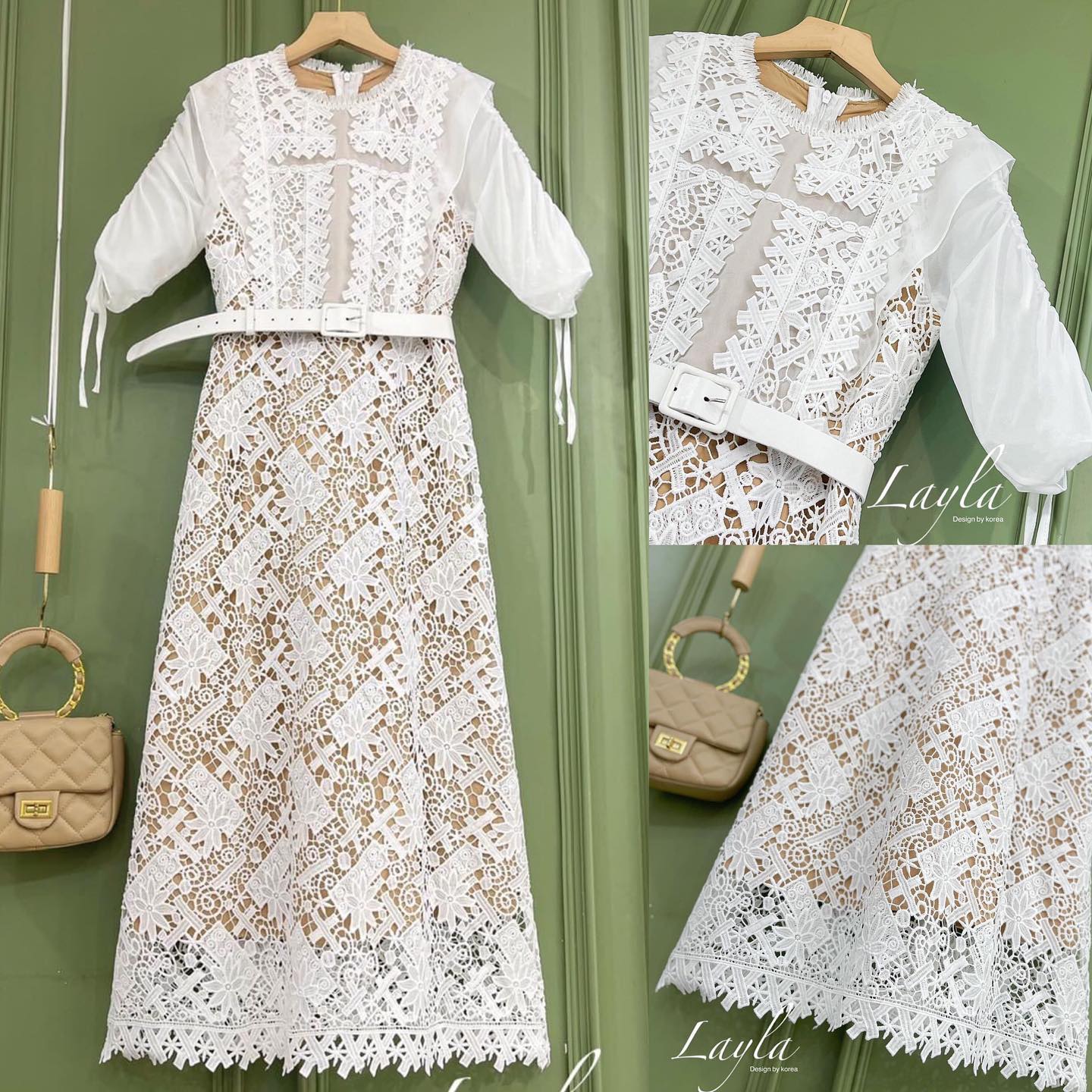 เดรสลูกไม้ซากุระสีขาวบริสุทธิ์ ดีเทลสวย ช่วงแขนเป็นชีฟองรูดผูกโบว์ ช่วงอกแต่งแถบลูกไม้วางลายสวยๆ ทรงเข้ารูป มาพร้อมเข็มขัดเข้าชุด งานสวยมากกกก ต้องจัดแล้วว สินค้าคุณภาพ (พร้อมส่ง)