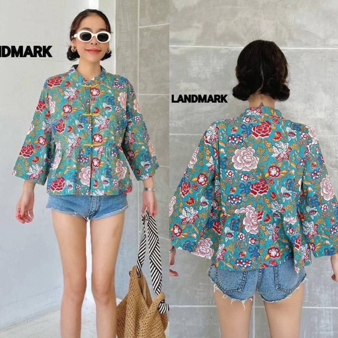 เสื้อผ้าบล็อคคอทตอลอินเดีย ดีไซน์ คอจีน กระดุมหน้า ระบายชาย~ลายผ้าสวย คลาสสิค แพทเทิร์นใส่สบาย ใส่สบาย : สินค้าคุณภาพ (พร้อมส่ง)