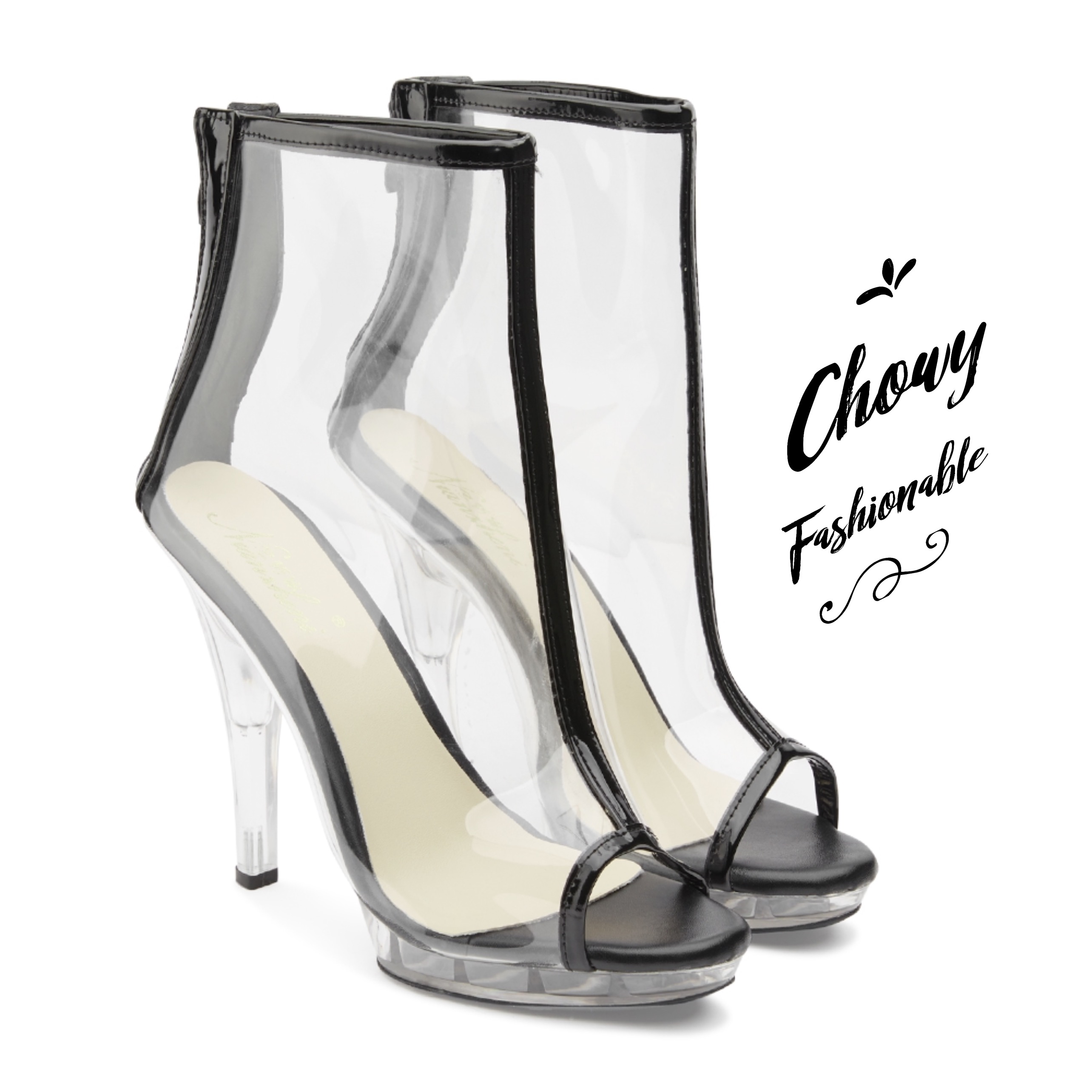 รองเท้าไซส์ใหญ่ 44 ส้นสูงไซส์ใหญ่ Transparent รองเท้าแก้วไซส์ใหญ่ PU ใส CHOWY KR1051BL13