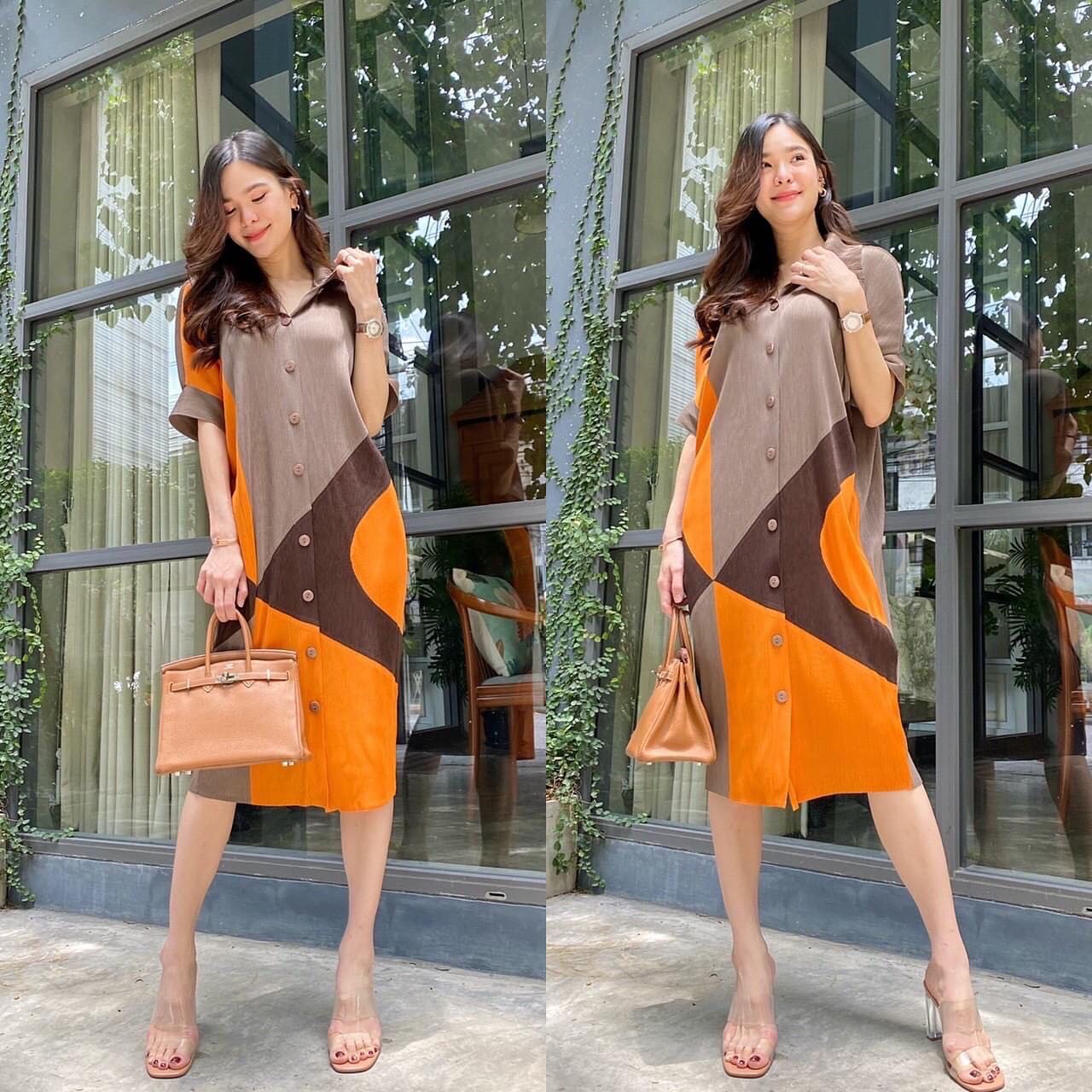 เดรสพลีทตัวยาวคอปกใหญ่ อัดพลีท 100% เนื้อเดียวกับงาน Brand งาน เกาหลีแท้ 🇰🇷 สวย High Quality สินค้าคุณภาพ (พร้อมส่ง)