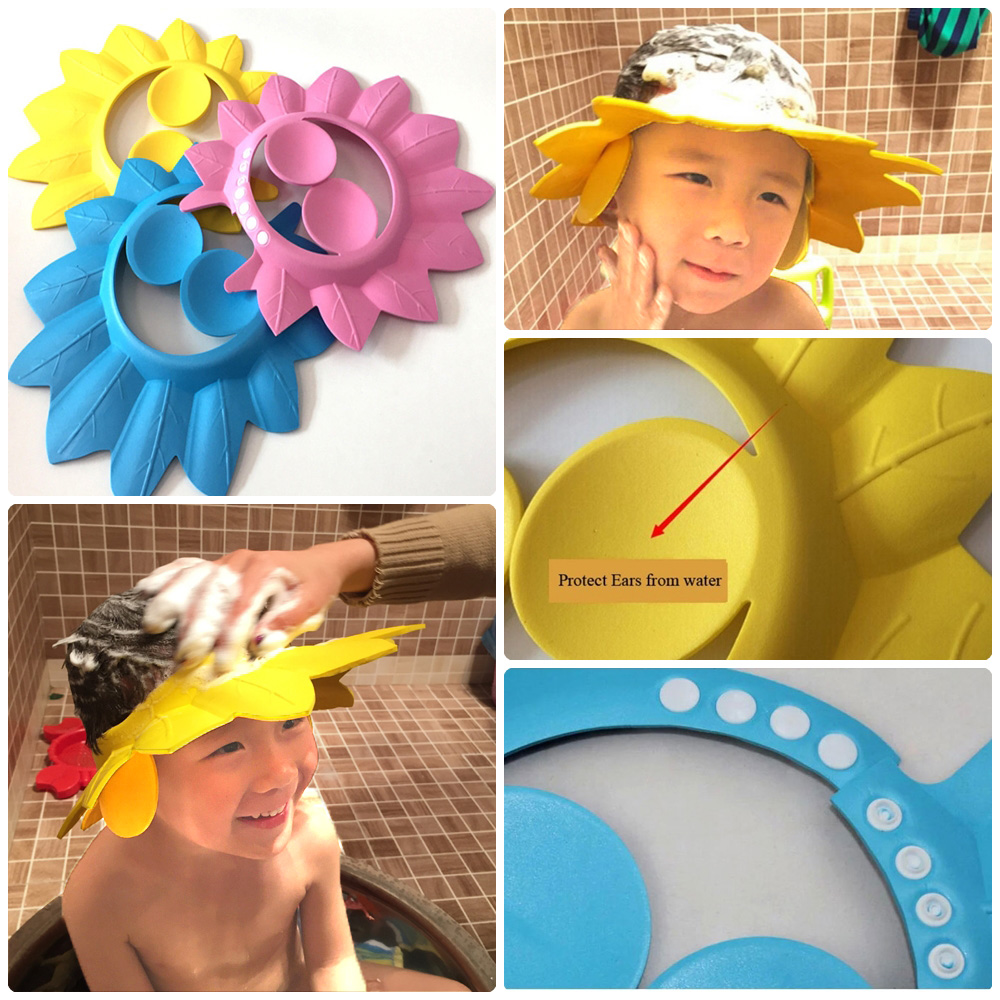 หมวกกันแชมพู หมวกสระผมเด็ก ปรับขนาดหัวได้ มีที่ปิดหู ดีไซน์ใบไม้น่ารัก สำหรับเด็กวัย 0-6 ปี