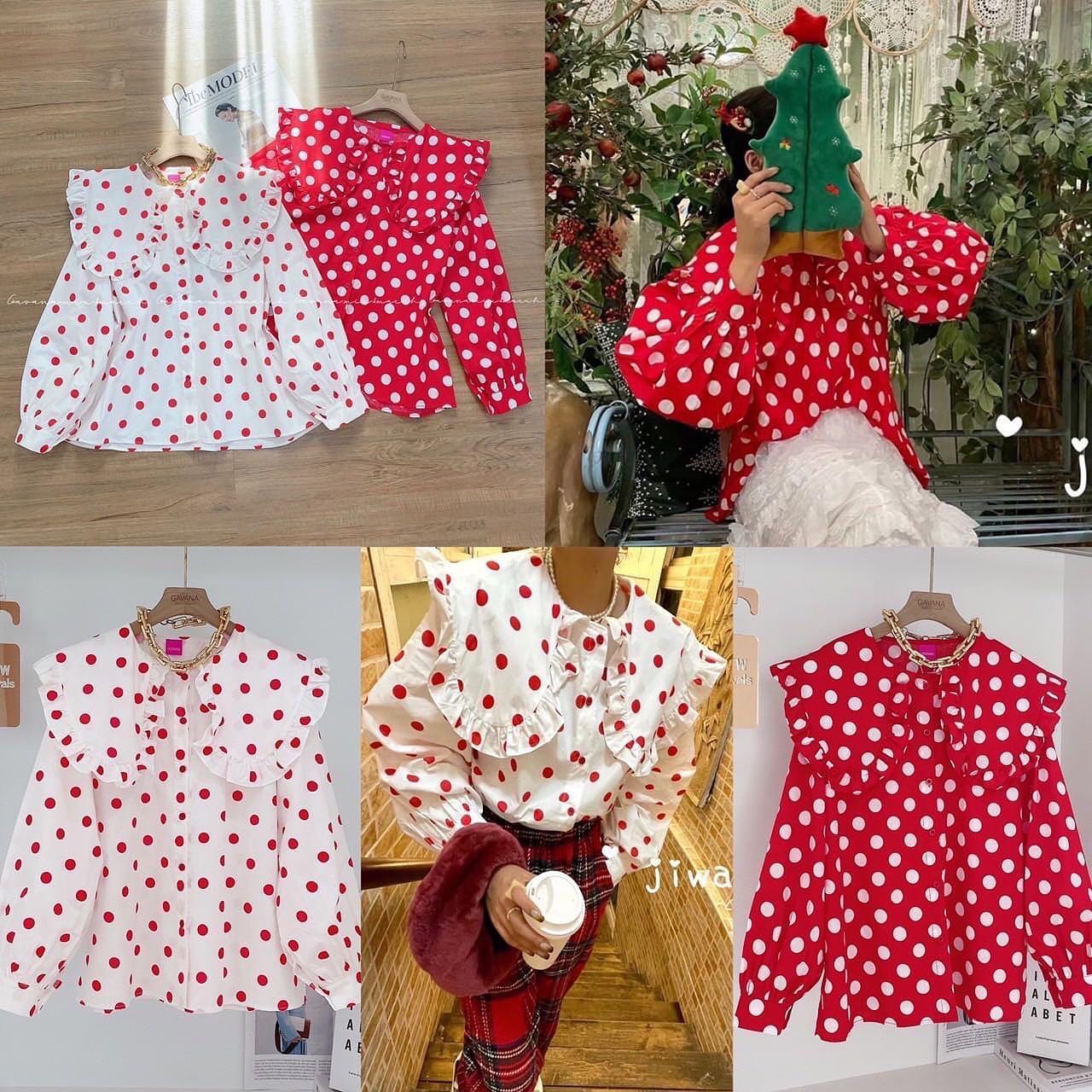 เสื้อเชิ้ตลายจุดปกใหญ่ใส่สวย น่ารักมากเลยค่า เนื้อผ้านุ่มใส่สบายสุดๆ : สินค้าคุณภาพ (พร้อมส่ง)