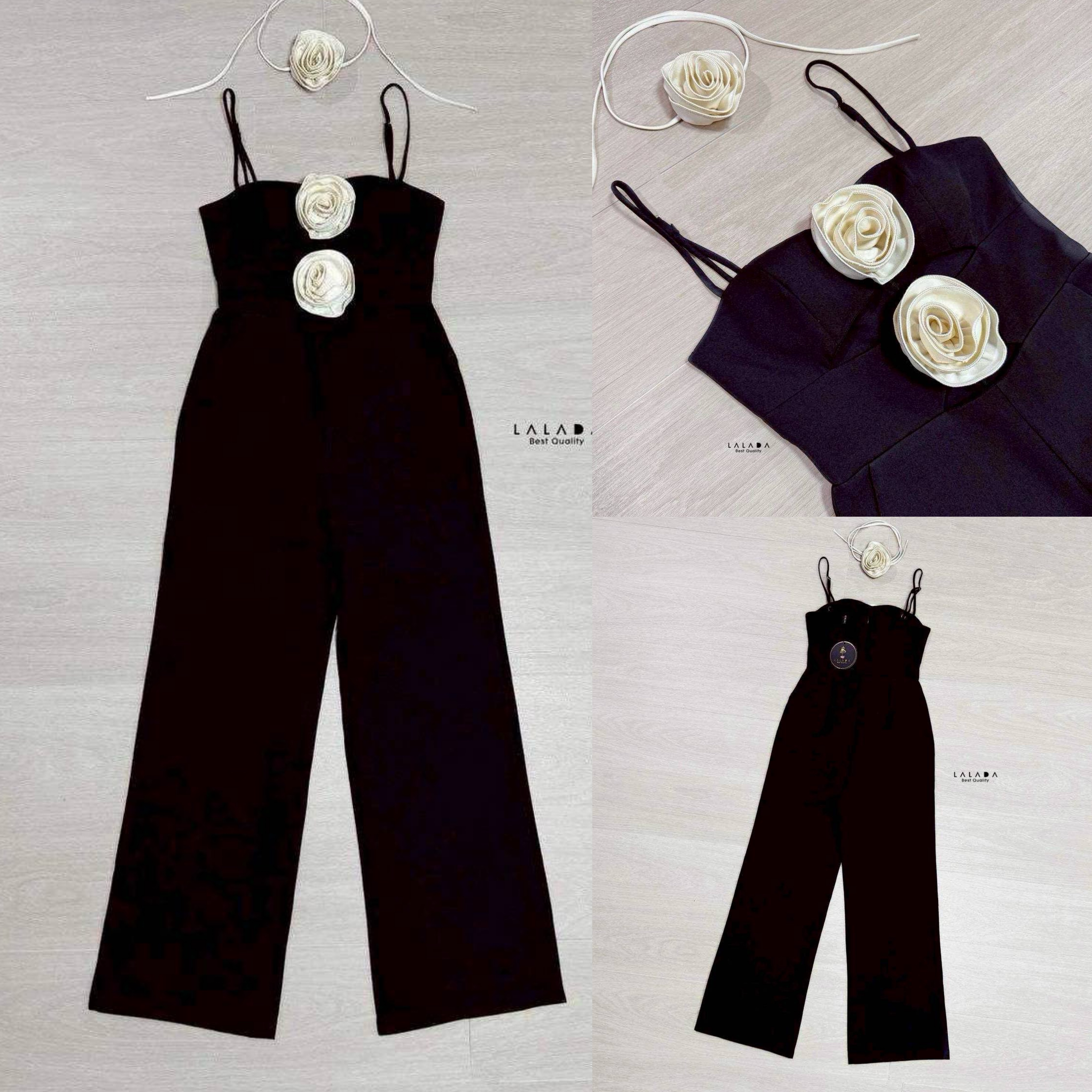 จั้มสูท ขายาว สวยแกลม แต่งดอกไม้ช่วงด้านหน้า มีความเก๋เว้าด้านหน้าเล็กน้อย + โชคเกอร์ที่คอ งานซิปหลัง ช่วงอกเสริมฟองน้ำ สายปรับความยาวได้ ใส่สบาย : สินค้าคุณภาพ (พร้อมส่ง)