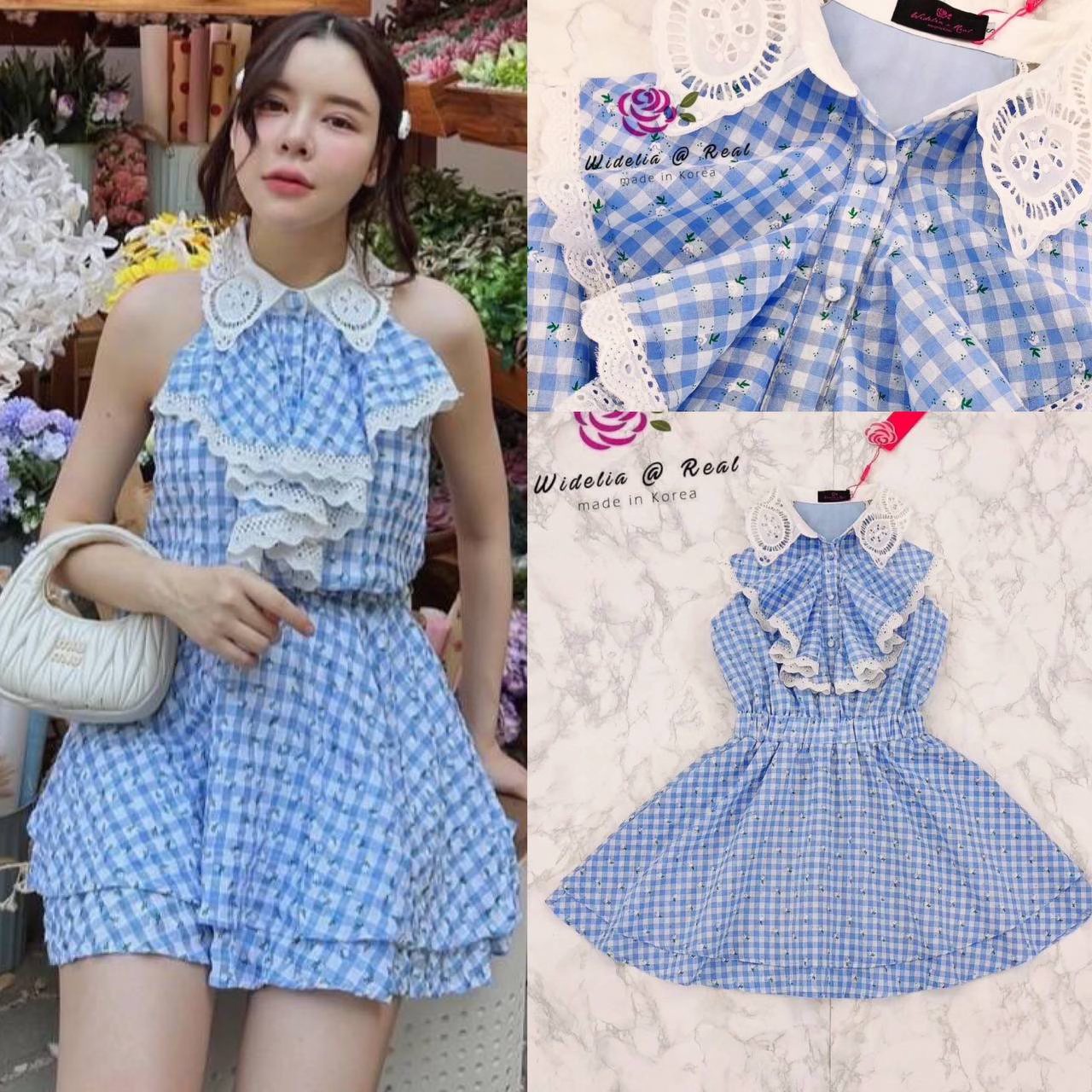 เดรสแขนกุดตัวสั้นสวยทรงเก๋ คอปกสวยตกแต่งด้วยลูกไม้ ลายเก๋ ช่วงอกเป็นระบายย้วยสวยพร้อมแต่งแถบลูกไม้ เล็กๆโดยรอบ ใส่สบาย สินค้าคุณภาพ (พร้อมส่ง)