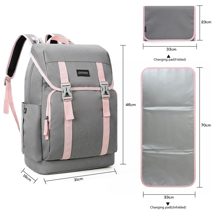 mommore กระเป๋าคุณแม่ กระเป๋าสัมภาระคุณแม่ กระเป๋าแม่ลูกอ่อน ใช้ได้ทั้งคุณแม่ และคุณพ่อ กันน้ำ ทนทาน พร้อมแผ่นรองเปลี่ยนผ้าอ้อม คุณภาพสูง คล้องรถเข็น เหมาะกับการเดินทางมาก (ฺฺPink)