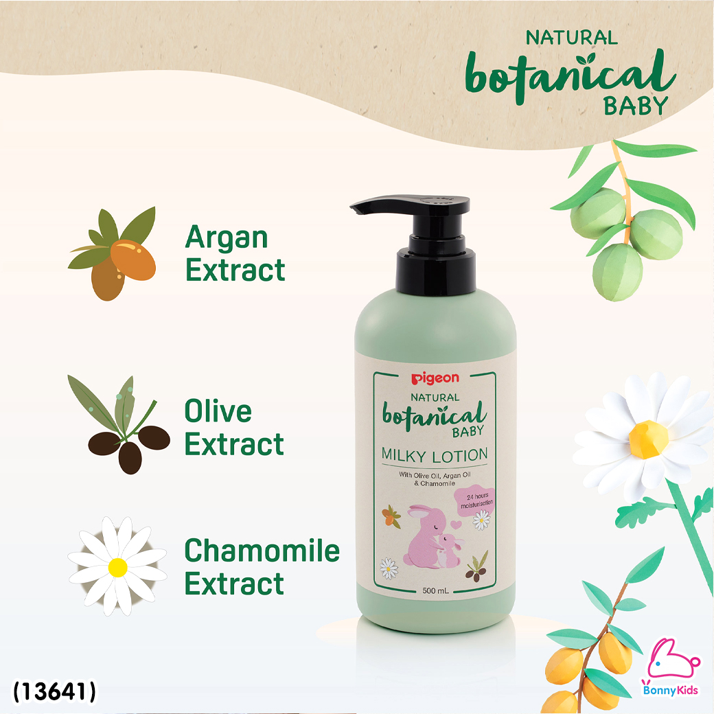 (13641) Pigeon (พีเจ้น) Natural Botanical Baby Milky Lotion โลชั่นน้ำนมบำรุงผิว (ขนาด 500 ml.)