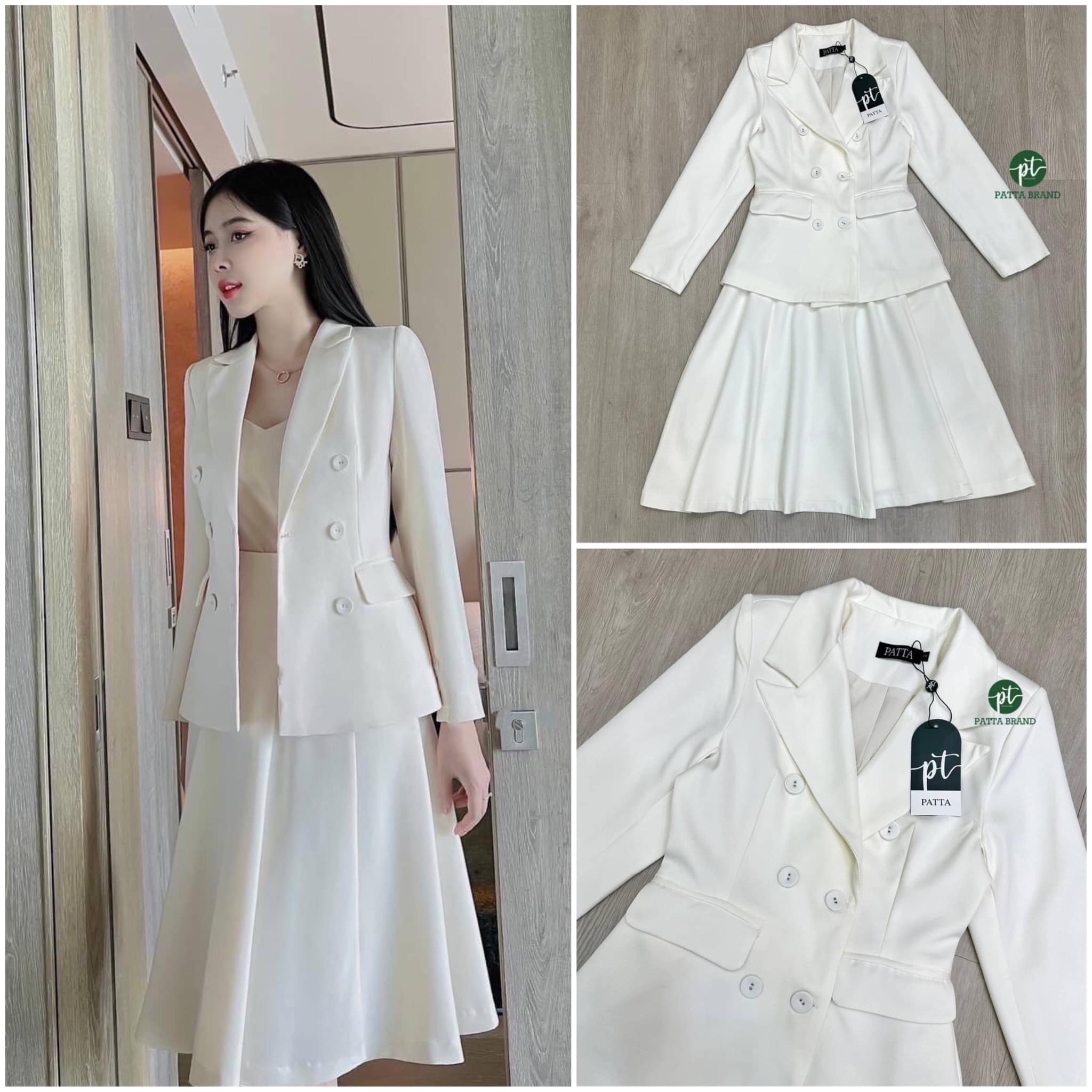 Set ชุด2ชิ้น เสื้อคลุมสูทแขนยาวด้านหน้าแต่งกระดุม ใช้งานได้จริง มีกระเป๋า2ข้างล้วงได้ สินค้าคุณภาพ (พร้อมส่ง)