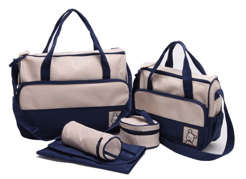 กระเป๋าเด็กอ่อน กระเป๋าคุณแม่ ใส่สัมภาระลูก Set 4 ชิ้น ผ้านุ่มลื่นกันน้ำ ลายจุดน่ารัก อย่างดี