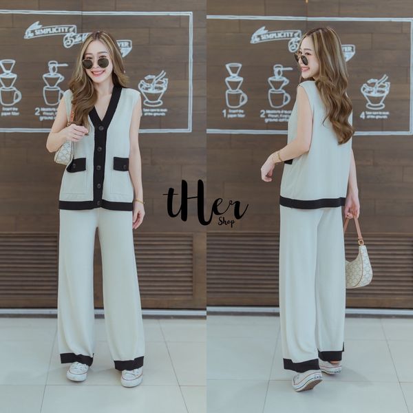 Set 2 ชิ้น เสื้อคอวีแต่งกระดุมหน้า ดีเทลมีกระเป๋าด้านหน้า ใช้งานได้จริง แต่งกุ๊นขอบตัดกับสีชุด มาพร้อมกางเกง ขายาวเอวยืด แมตเข้าชุด : สินค้าคุณภาพ (พร้อมส่ง)