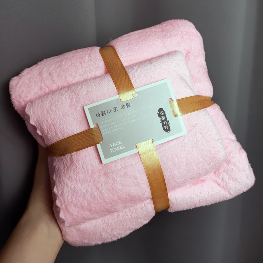 ผ้าขนหนูอาบน้ำ Set ผ้าเช็ดตัวใหญ่+ผ้าเช็ดผม แบรนด์เกาหลี เนื้อนุ่มสุดๆ เช็ดตัวเด็กทารกจนถึงผู้ใหญ่ บรรจุในถุงผ้าแก้ว