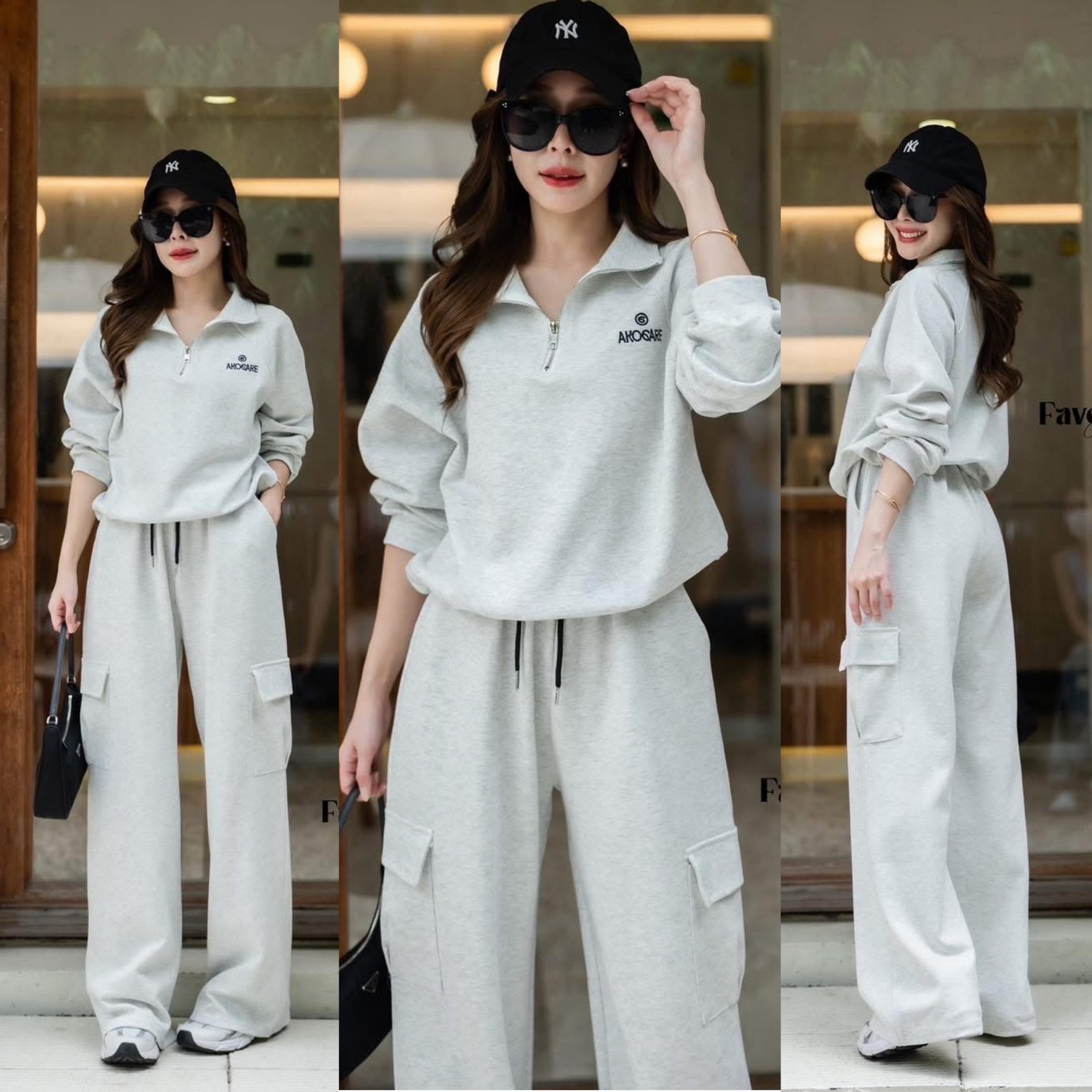 Set เสื้อแขนยาวคอปีน แต่งซิปคอด้านหน้า แต่งปักหน้าอกเท่ห์ๆ ชายเสื้อมีเชือกรูดปรับเอวจั้มได้ มาพร้อมกางเกงขายาวเข้าชุด เอวยืดตามตัว ใส่สบาย : สินค้าคุณภาพ (พร้อมส่ง)