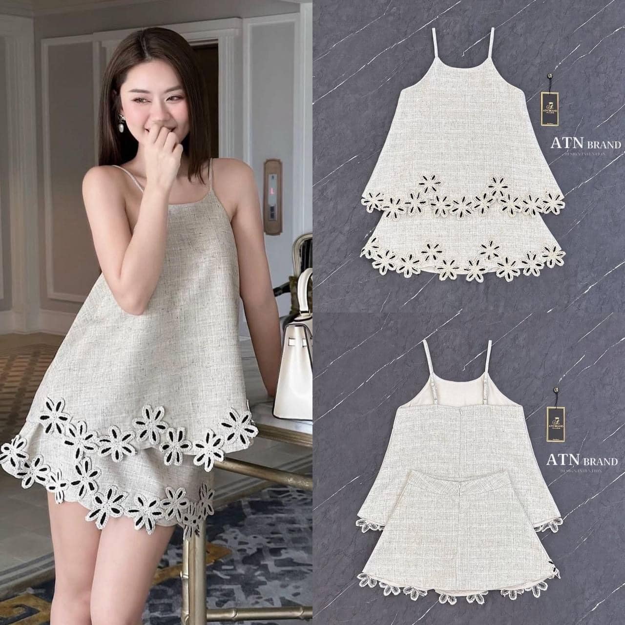 ชุดset 2ชิ้น เสื้อสายเดี่ยวปักดอกไม้แน่นๆ สายเดี่ยวปรับได้ มาพร้อม กระโปรงทรงสวยเป๊ะ(ซับในกางเกง) ใส่สบาย สินค้าคุณภาพ (พร้อมส่ง)