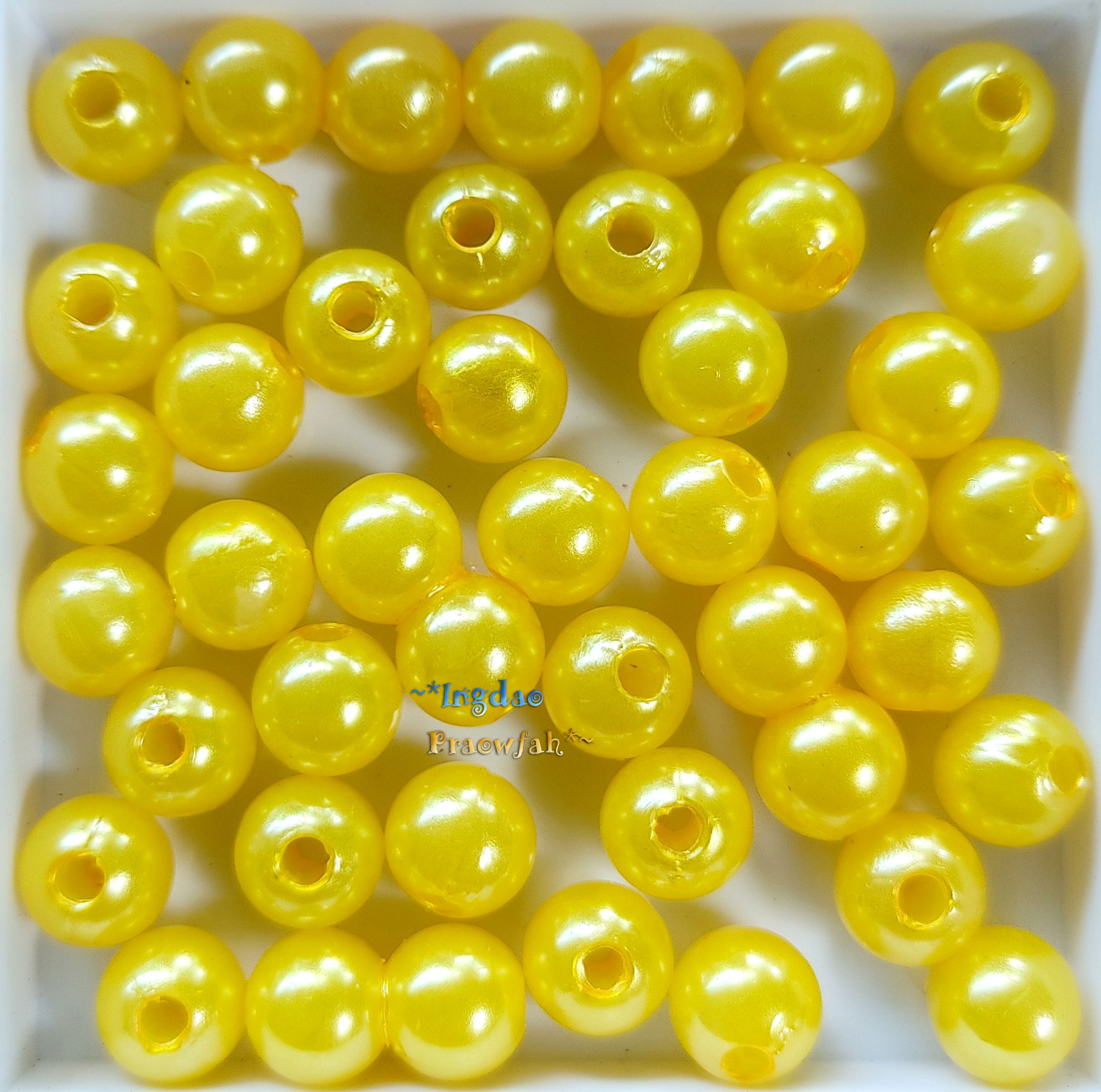 APEARL-8yw มุกอะคลีลิกทรงกลม ขนาด 8 มิล. สีเหลือง (10 กรัม/40 ชิ้น)